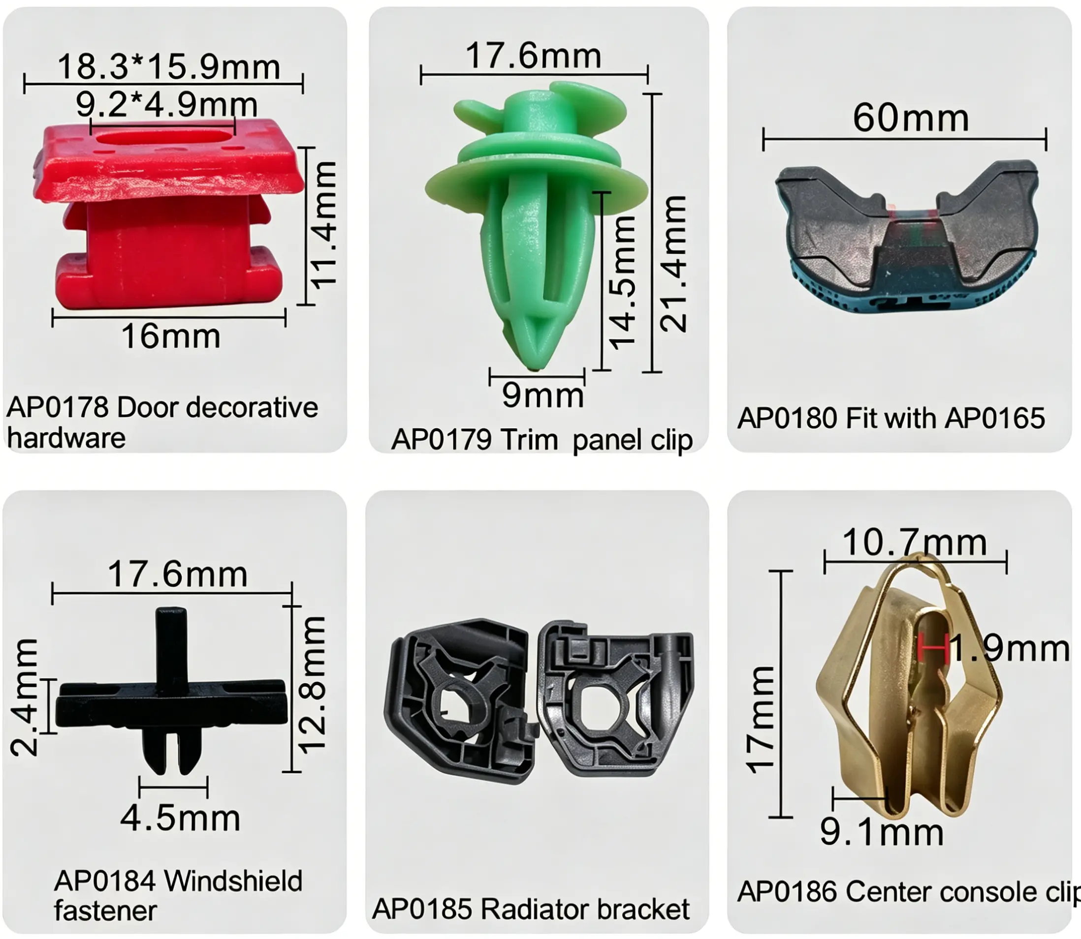 Door Decorative Hardware, Trim Panel Clip, Windshield Fastener, Center Console , Radiator Bracket