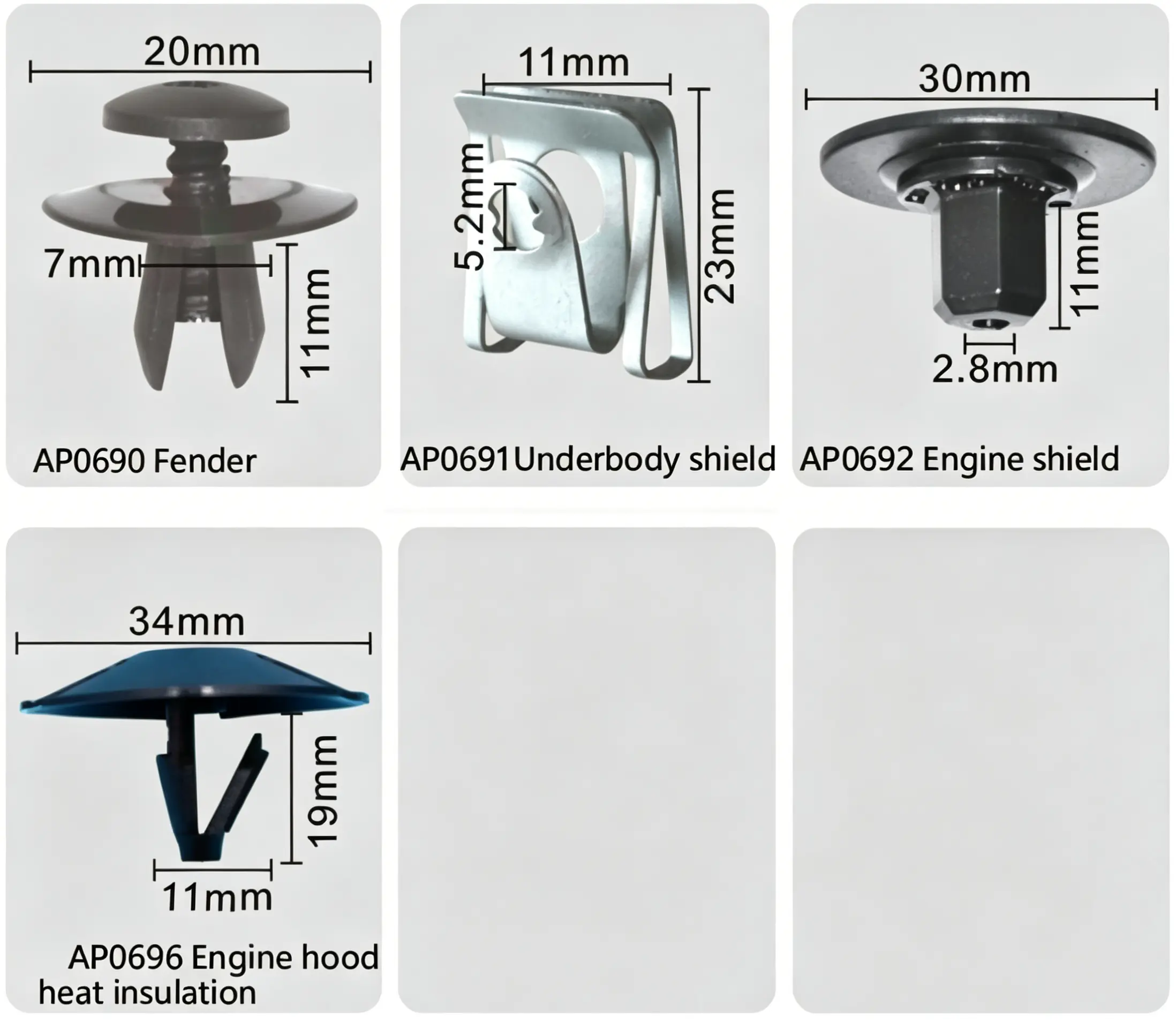 Fender Clip, Underbody Shield Clip, Engine Shield Clip, Engine Hood Heat Insulation Clip