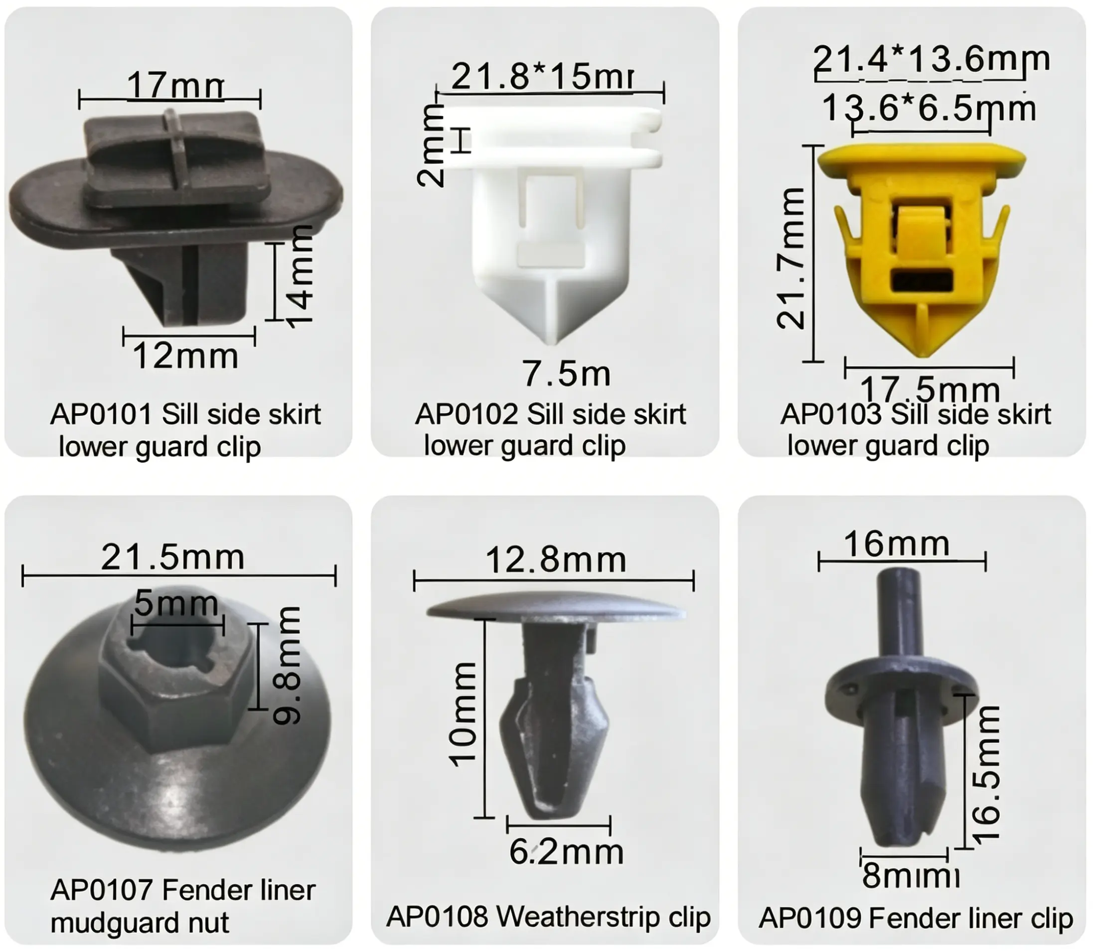 Sill Side Skirt Lower Guard Clip, Fender Liner Mudguard Nut, Weatherstrip Clip, Fender Liner Clip