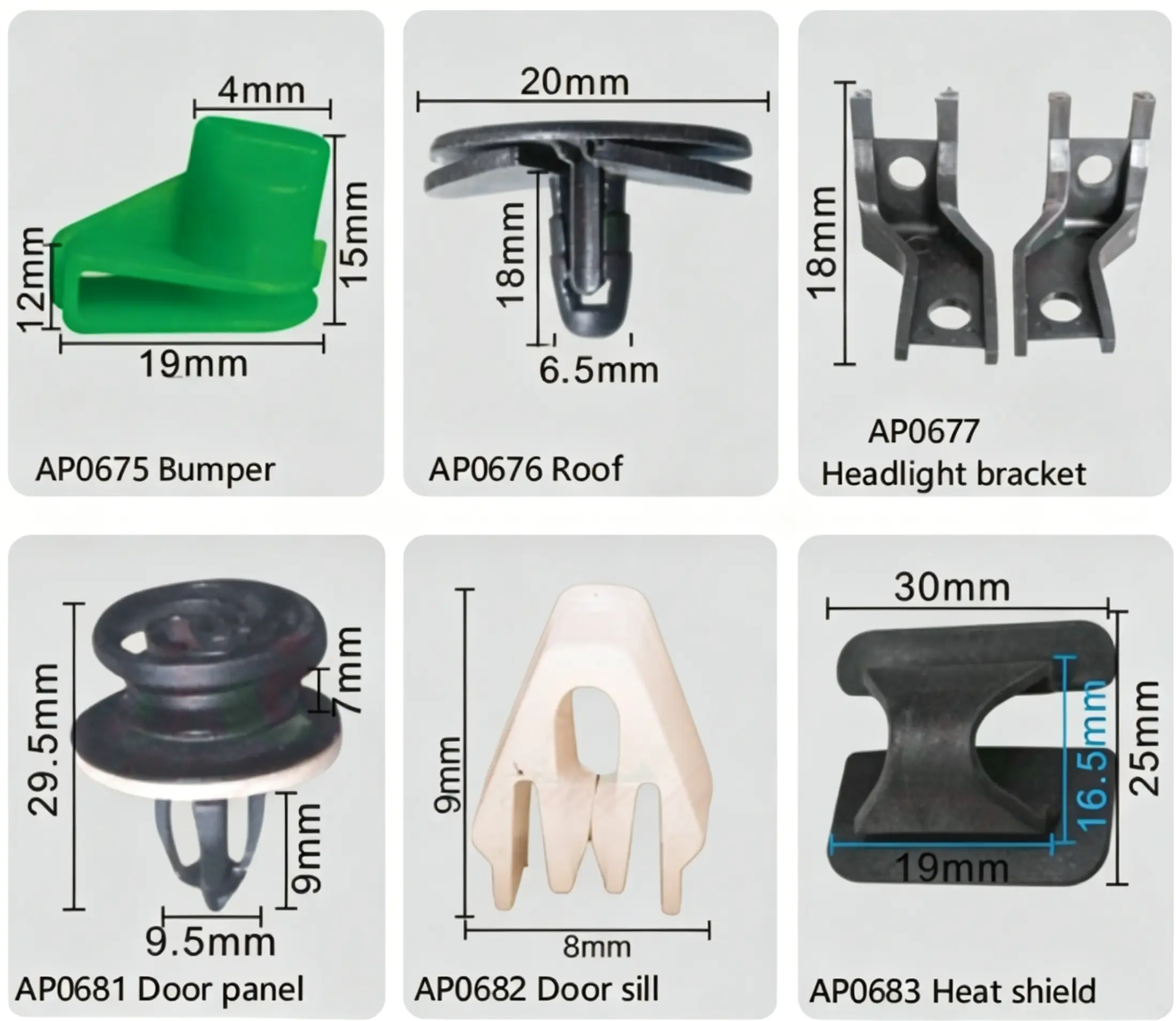  Headlight Bracket, Bumper Clip, Roof Clip, Door Panel Clip, Door Sill Clip, Heat Shield Clip