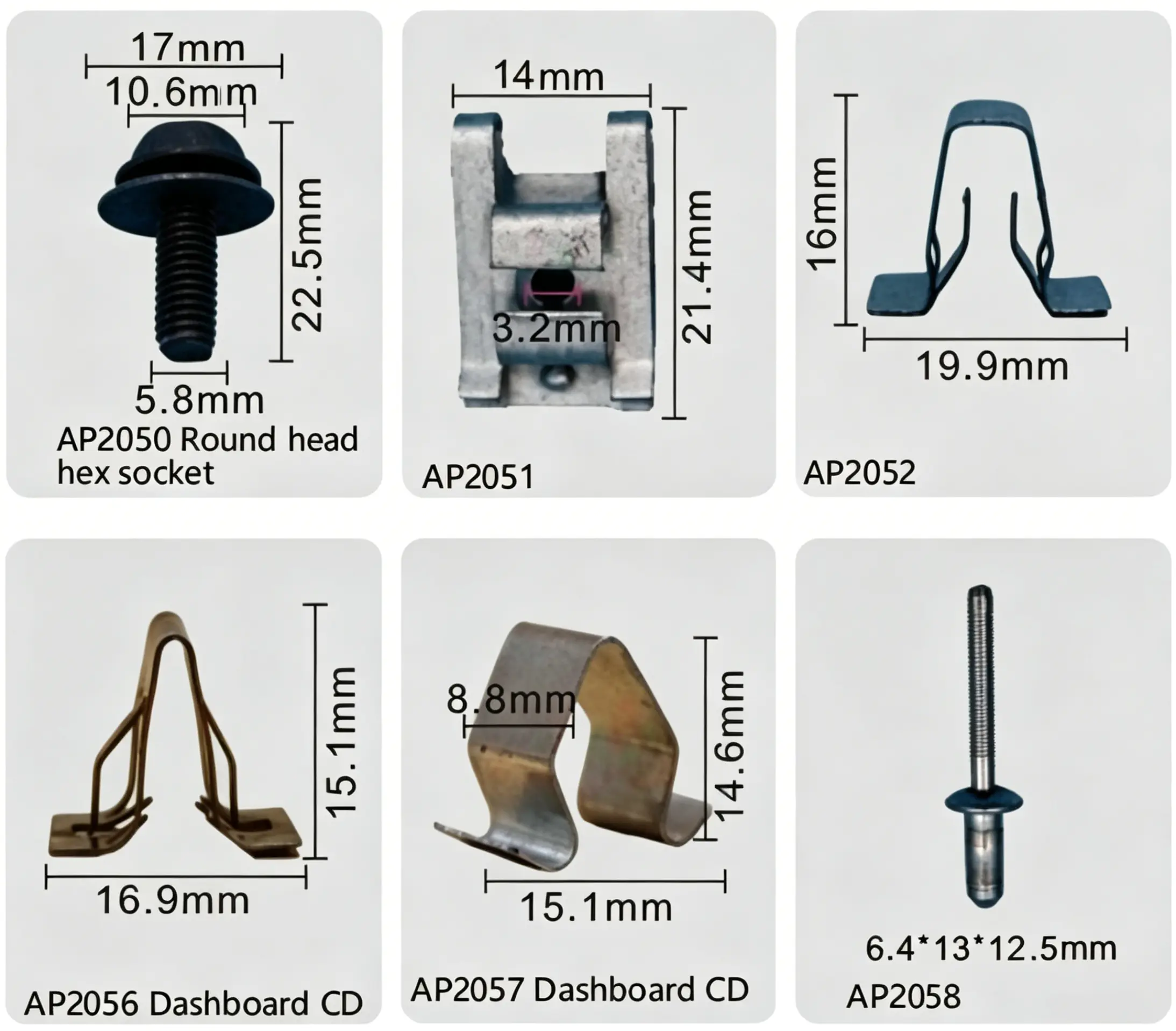 Dashboard Metal Clips, Hex Socket Bolts & Large Blind Rivets