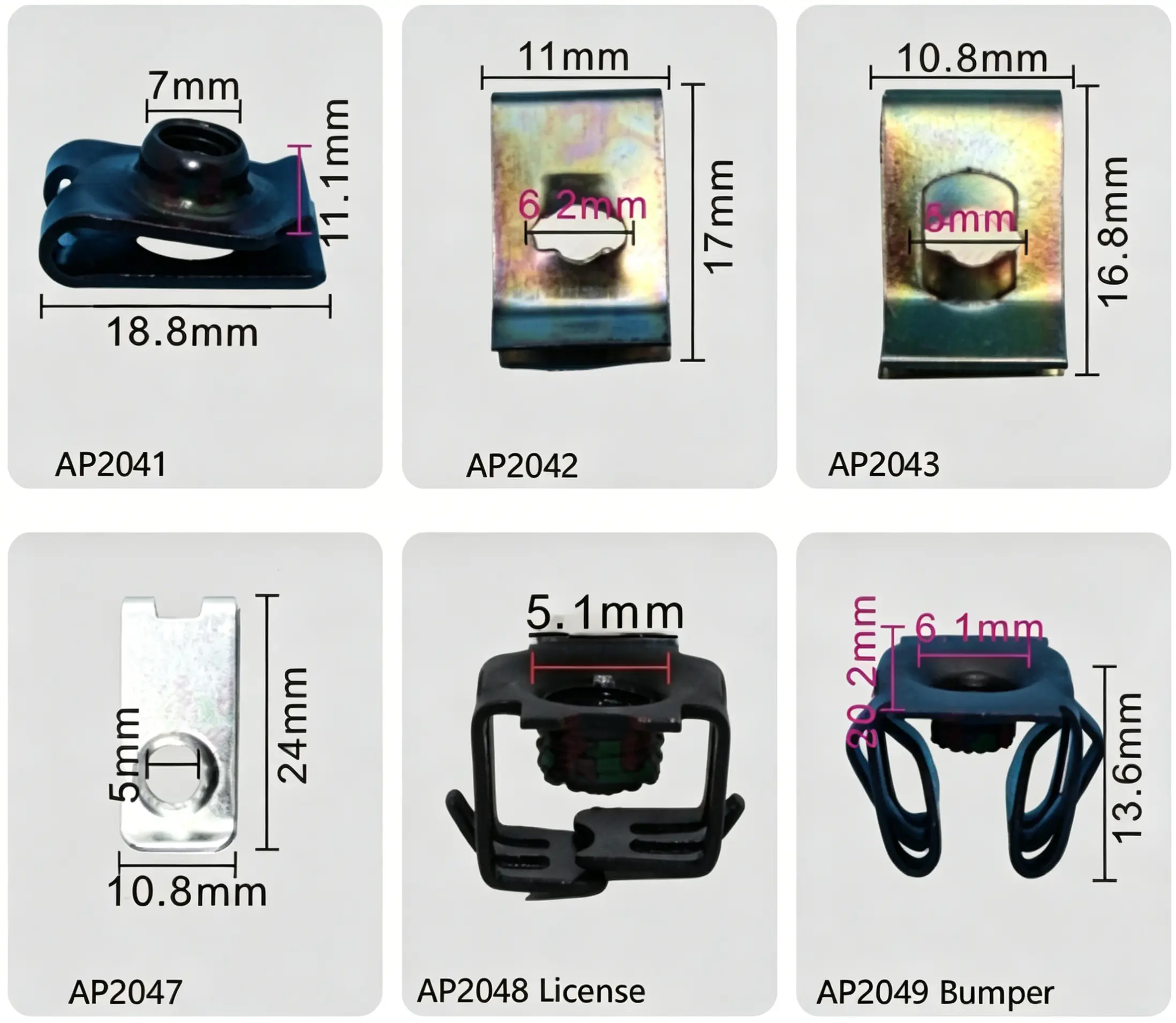 Automotive U Spring Clips, License Plate & Bumper Retainer Clips
