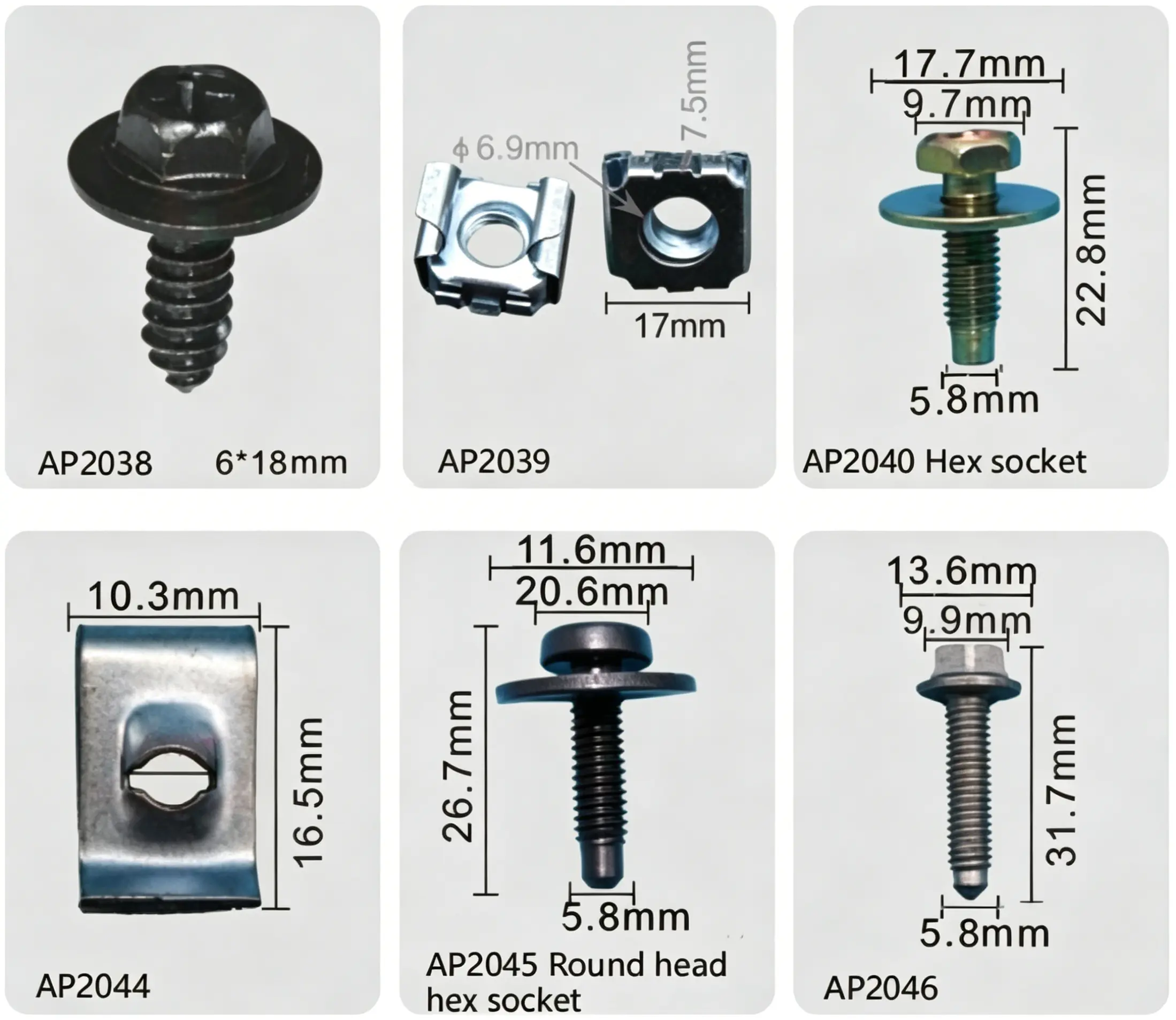 Auto Self Tapping Screws, Hex Bolts & U Spring Clips Fasteners