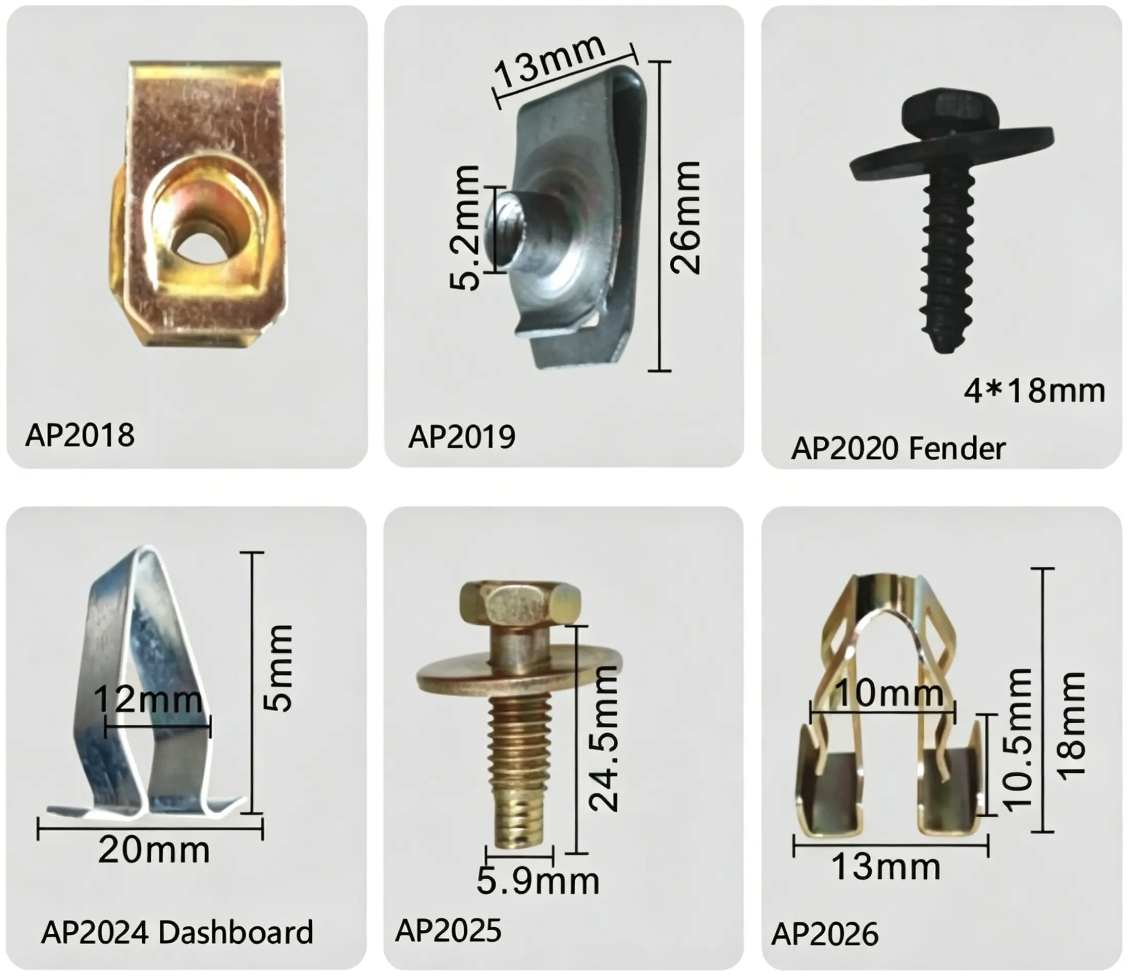 Automotive Small U Spring Nuts, Stamped Clip Brackets, Fender Screws & Dashboard Elastic Clips