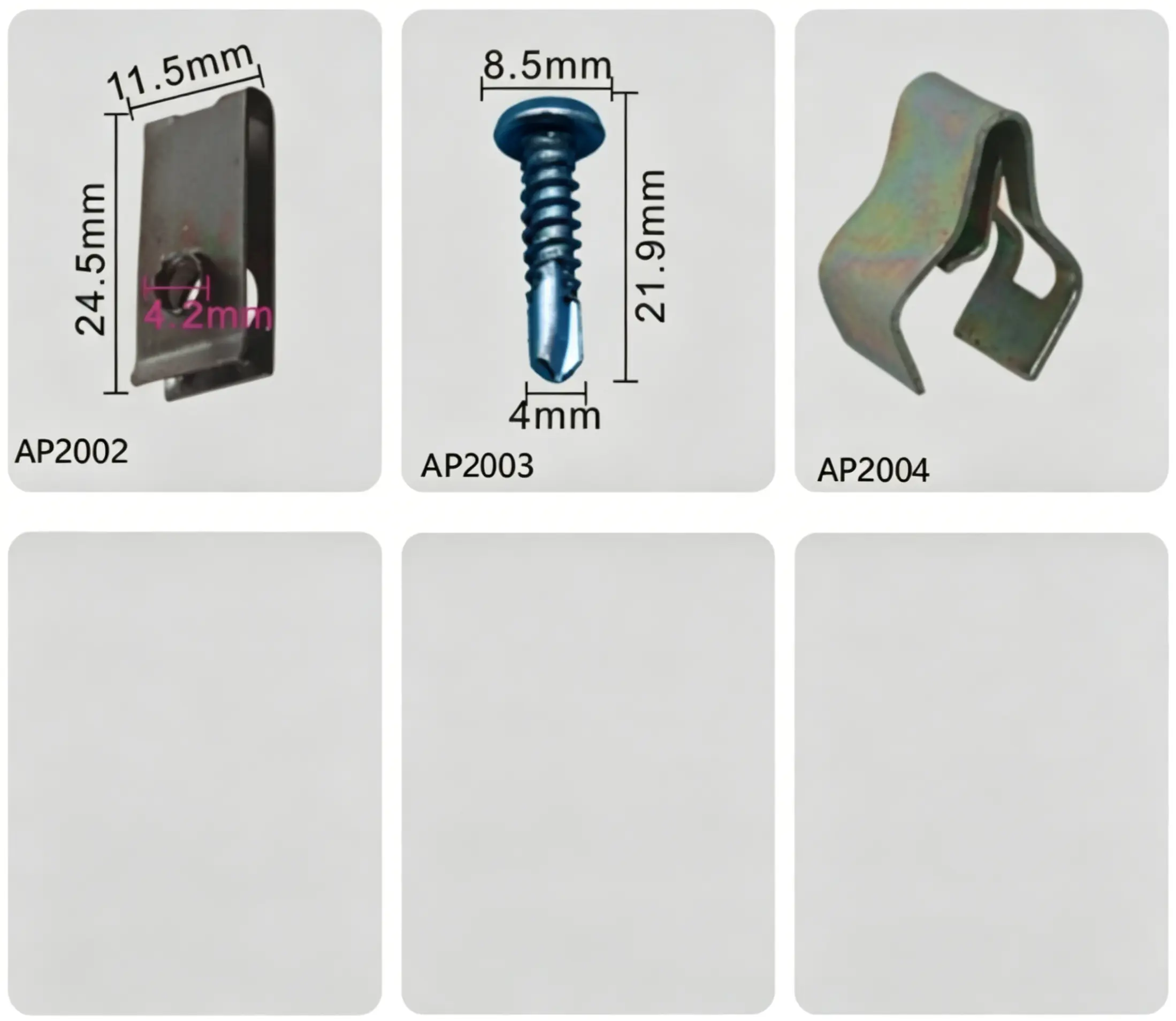 Automotive Vertical Spring U Nuts, Drilling Self Tapping Screws & Curved Retainer Clips