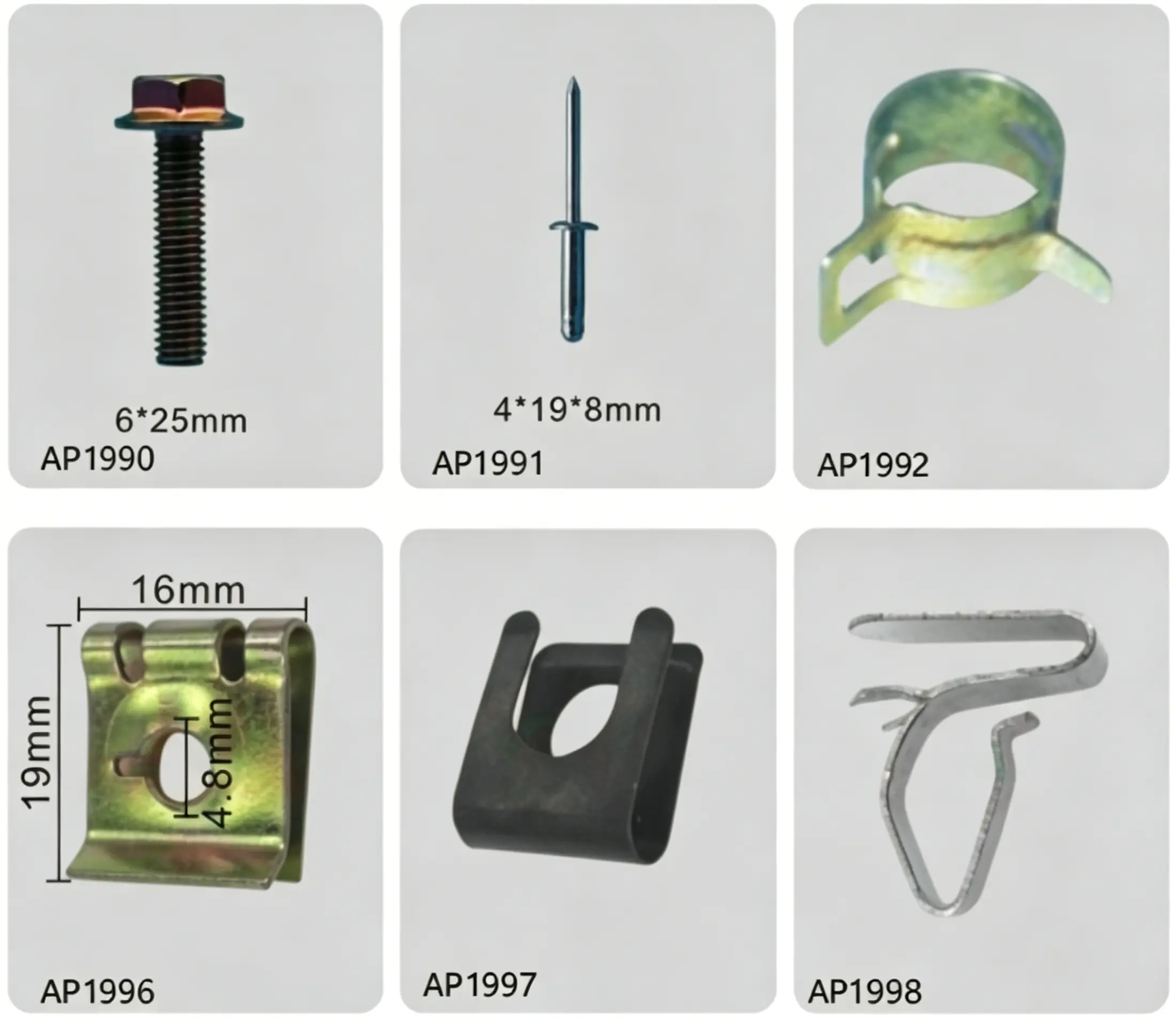 Automotive Hex Flange Bolts, Blind Rivets & Multi-Style Spring U Clips