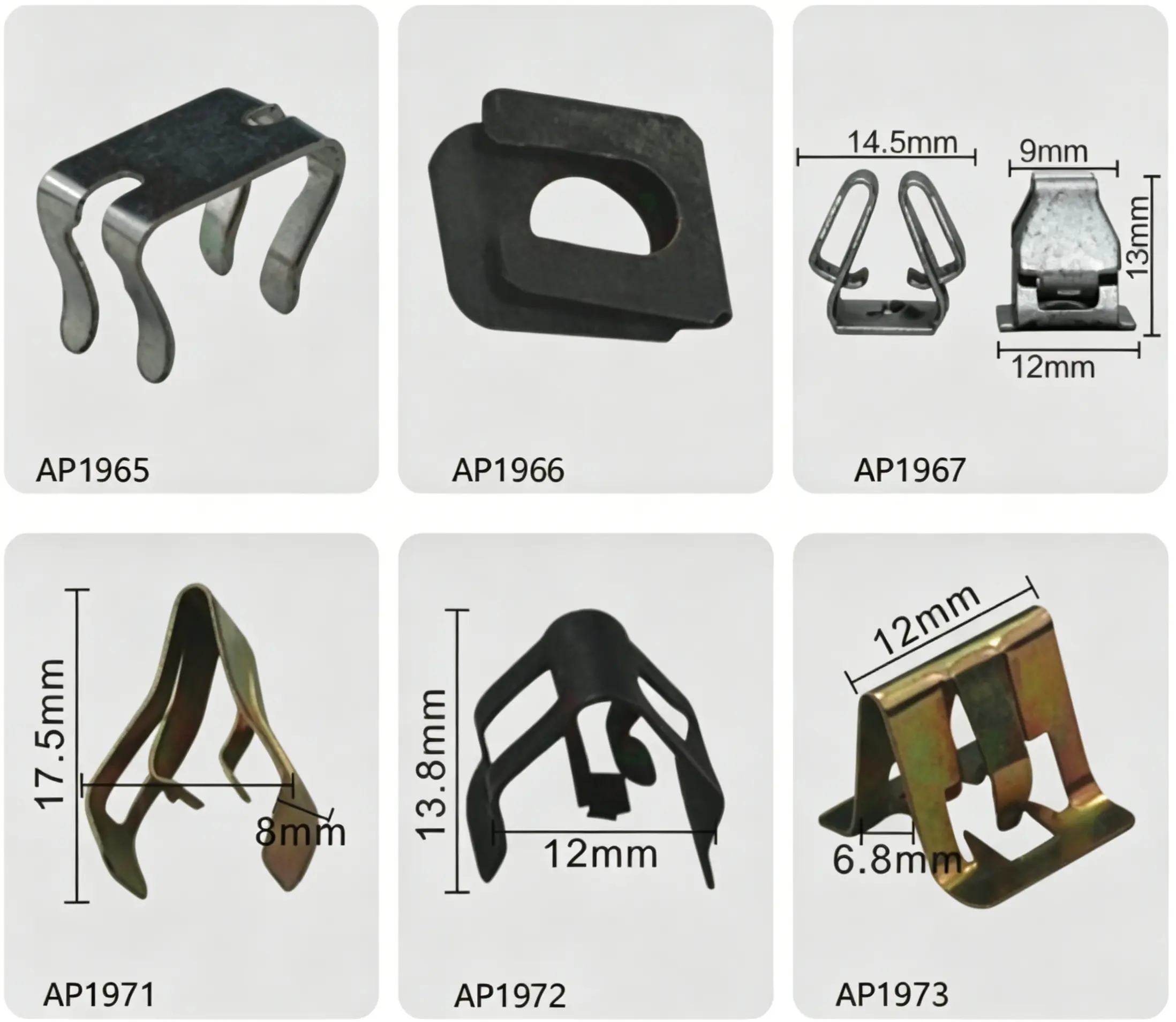 Automotive Multi-Prong Dashboard Clips, Flat Square Spring Nuts & V-Shape Interior Retainers