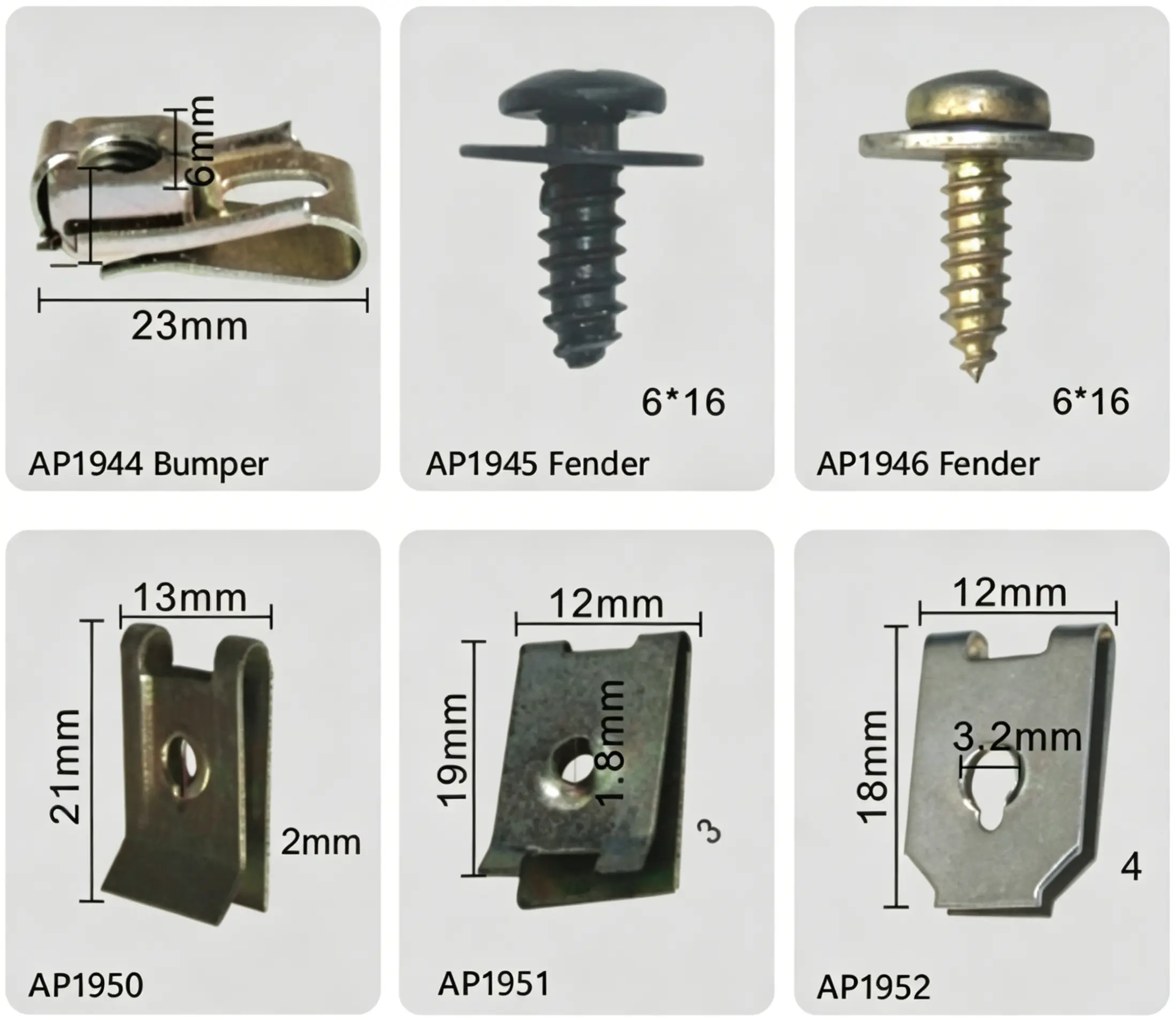 Automotive Bumper Spring Nuts, Multi-Finish Fender Screws & Mini U Spring Clips
