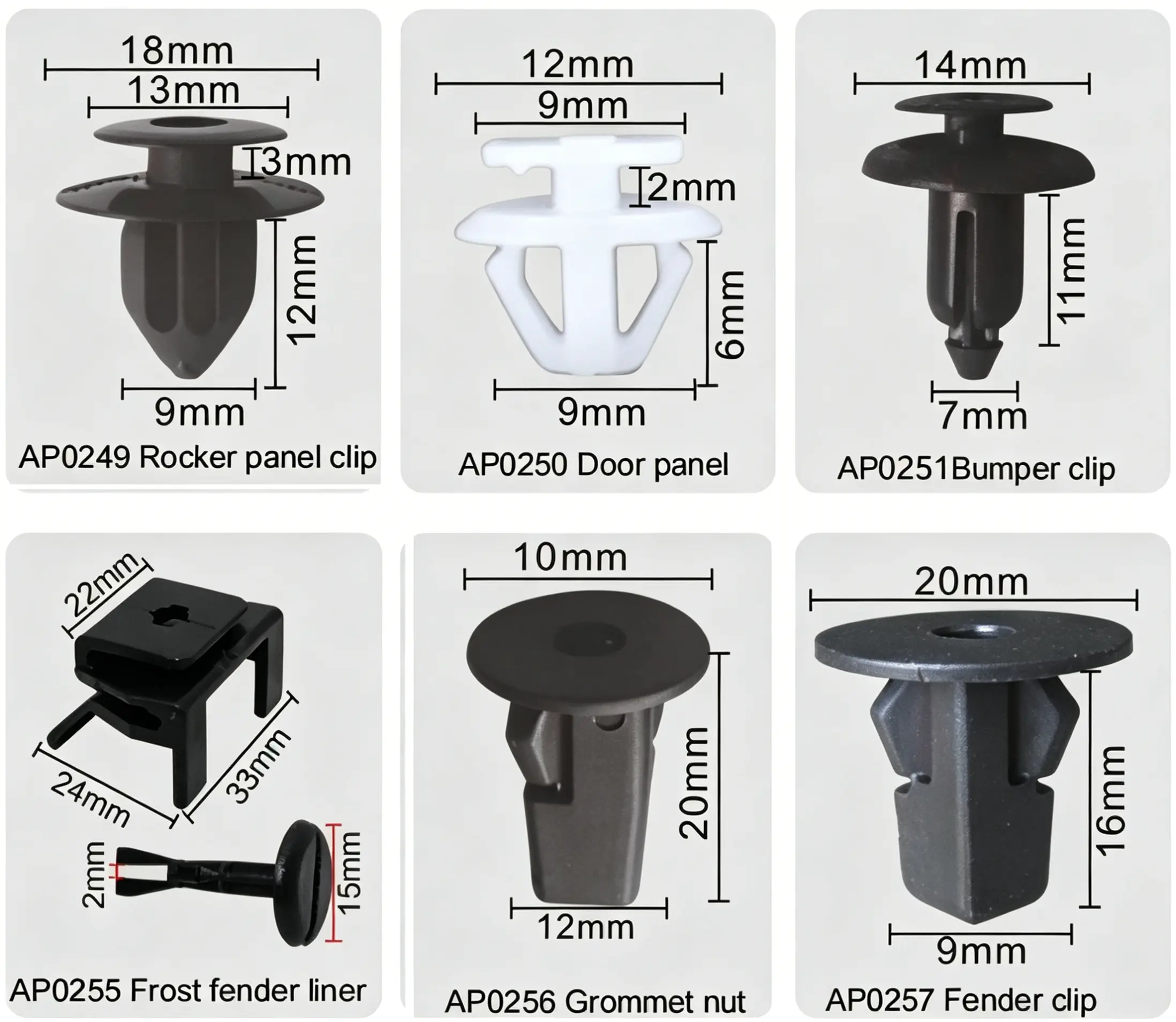 Toyota Auto Rocker Panel Door Bumper Fender Liner Grommet Nut Plastic Retainer Clips