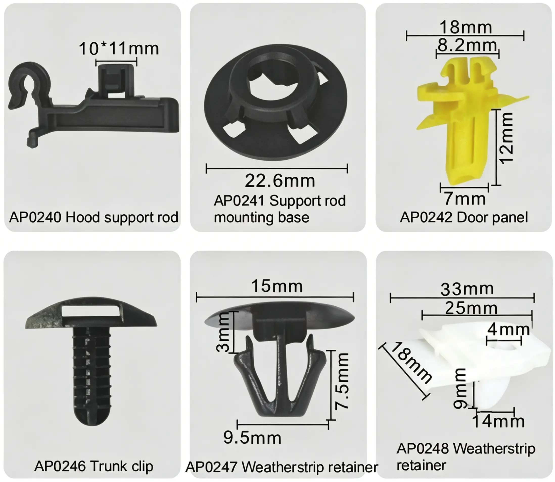 Toyota Auto Hood Support Rod Armrest Base Door Panel Trunk Weatherstrip Retainer Clips