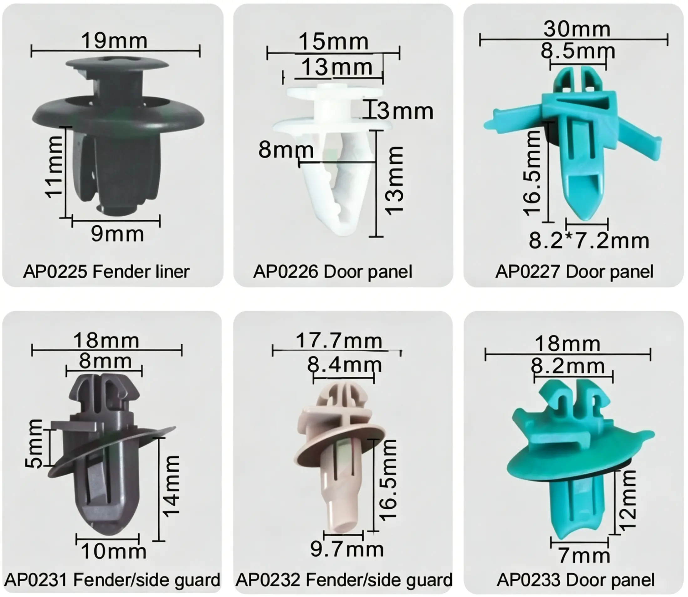 Toyota Auto Fender Liner Door Panel Side Guard Multi-Color Plastic Retainer Clips