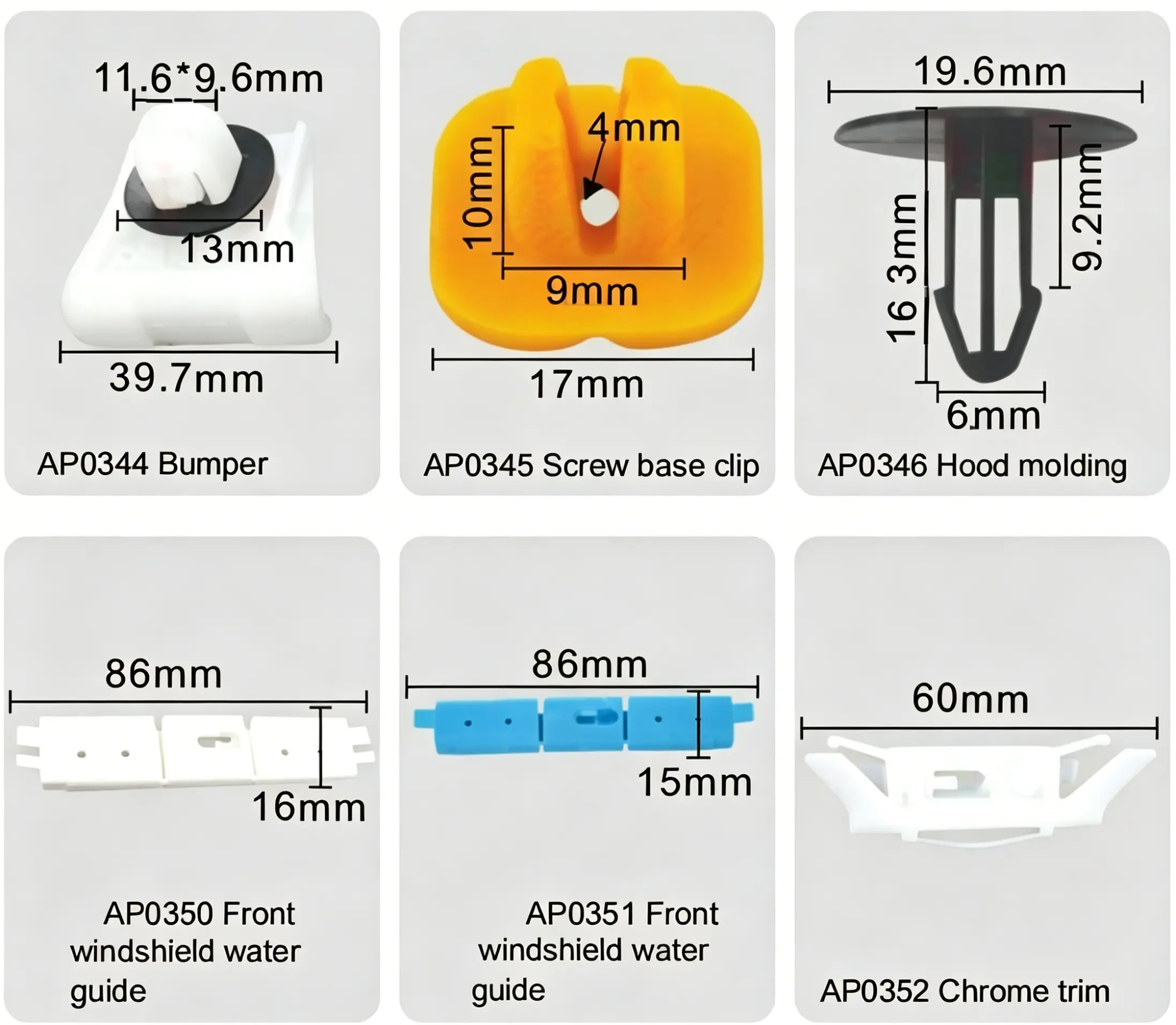 Honda Auto Bumper Screw Base Hood Molding Front Windshield Water Guide Chrome Trim Clips