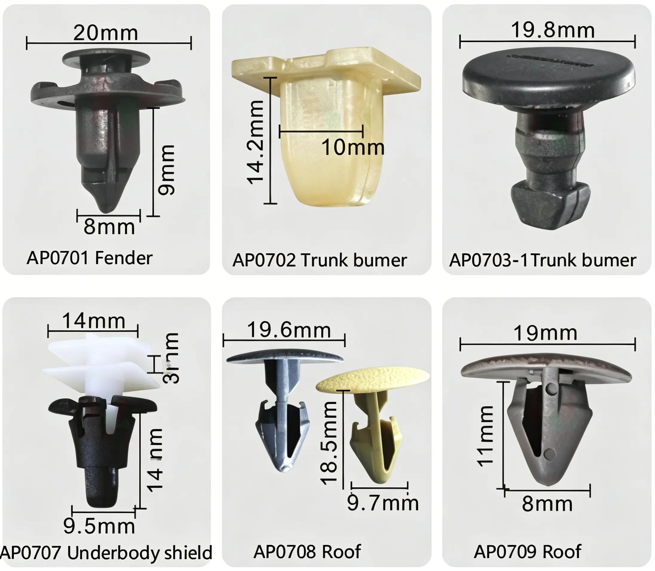 Nissan Auto Plastic Clips for Fender, Trunk Bumper, Underbody Shield & Roof Panel