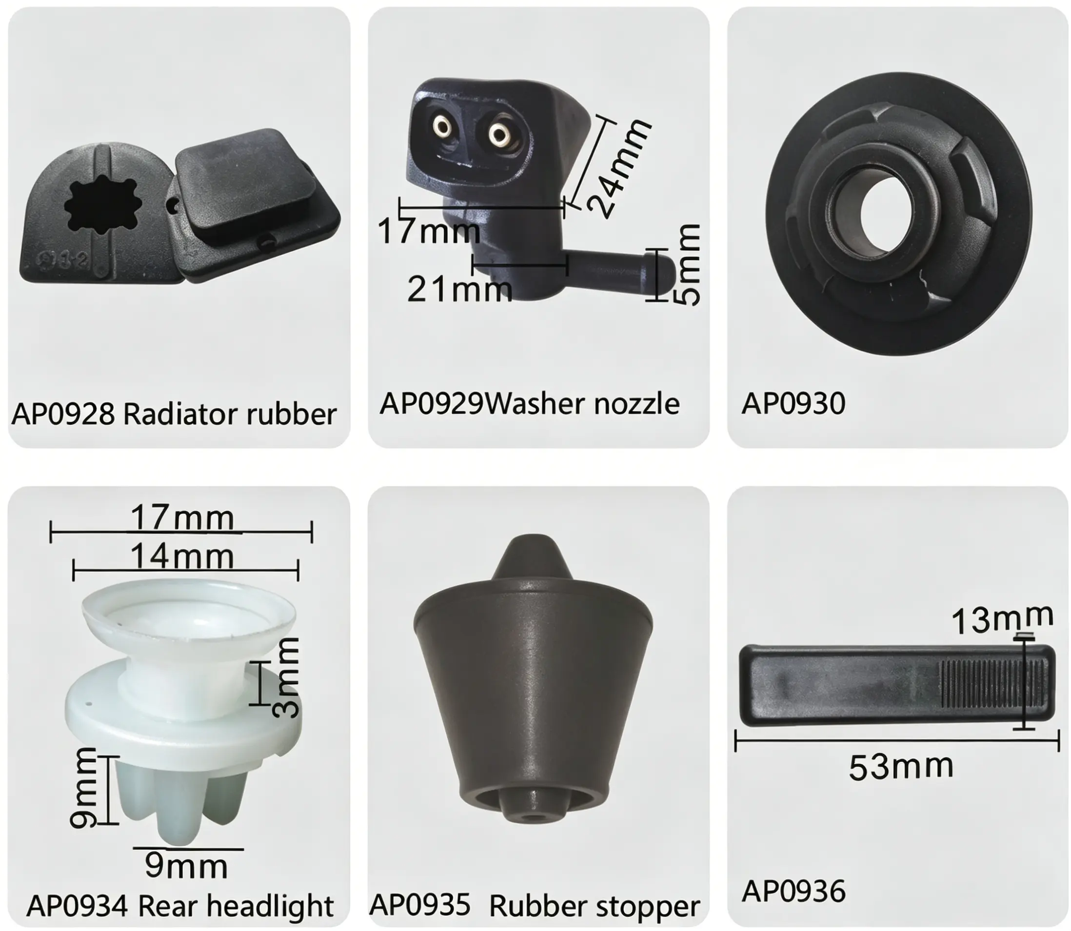 Mazda Radiator Rubber, Washer Nozzle, Rear Headlight & Rubber Stopper Fasteners