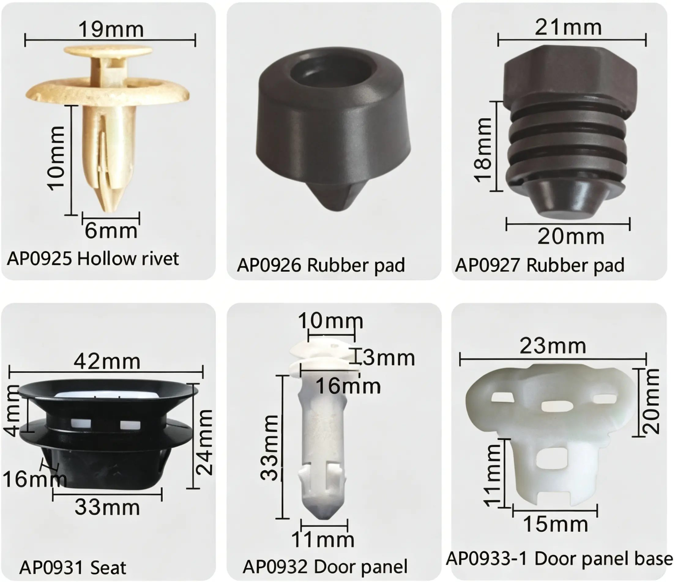 Mazda Hollow Rivet, Rubber Pad, Seat & Door Panel Base Plastic Fasteners