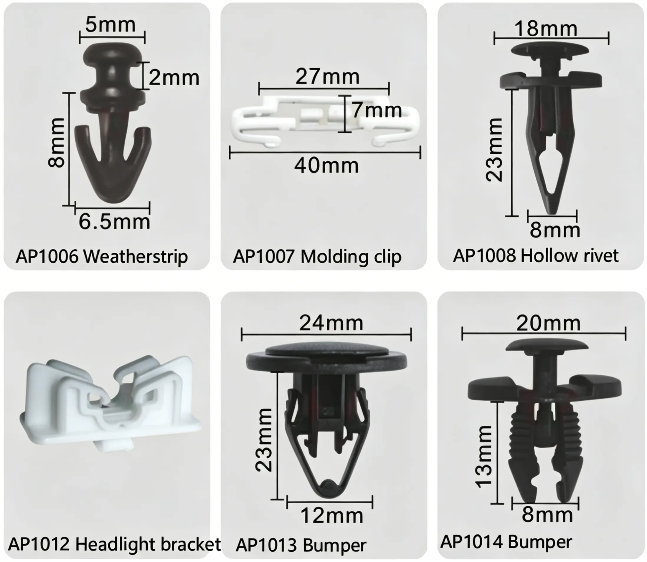 Ford Weatherstrip, Molding Clip, Hollow Rivet, Headlight Bracket & Bumper Fasteners