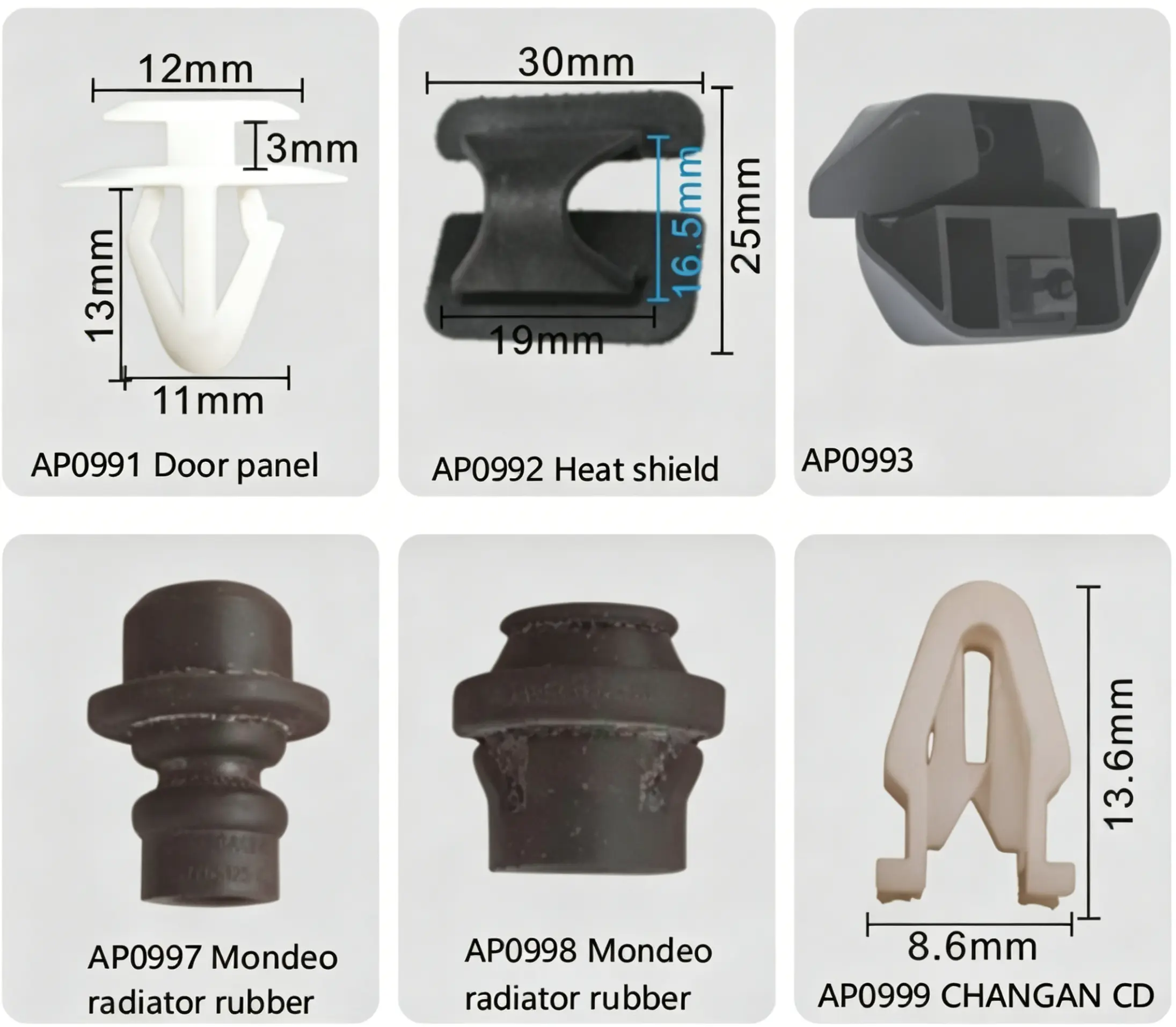 Ford Auto Plastic Clips for Door Panel, Heat Shield, Mondeo Radiator Rubber & Changan CD Fastener