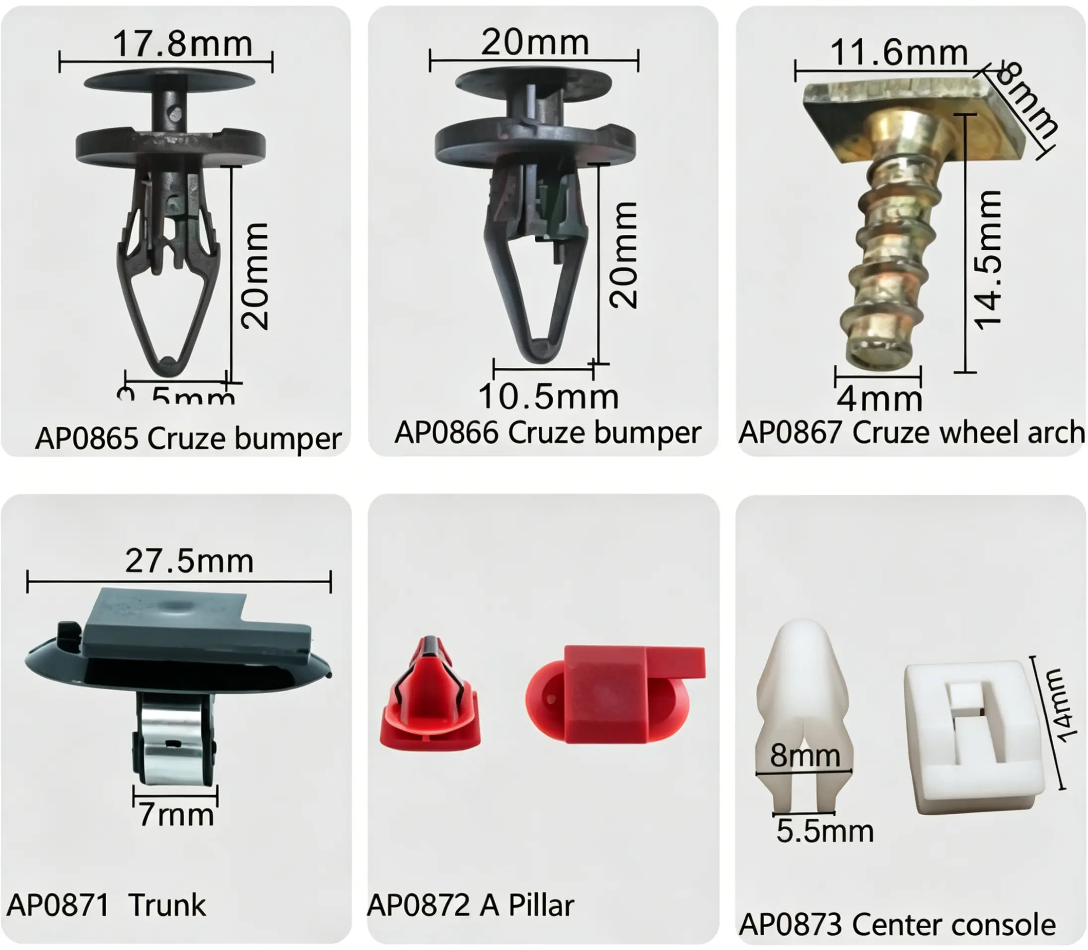 Buick Cruze Bumper Clips, Wheel Arch Fastener, Trunk Retainer, A Pillar Buckle & Center Console Clip