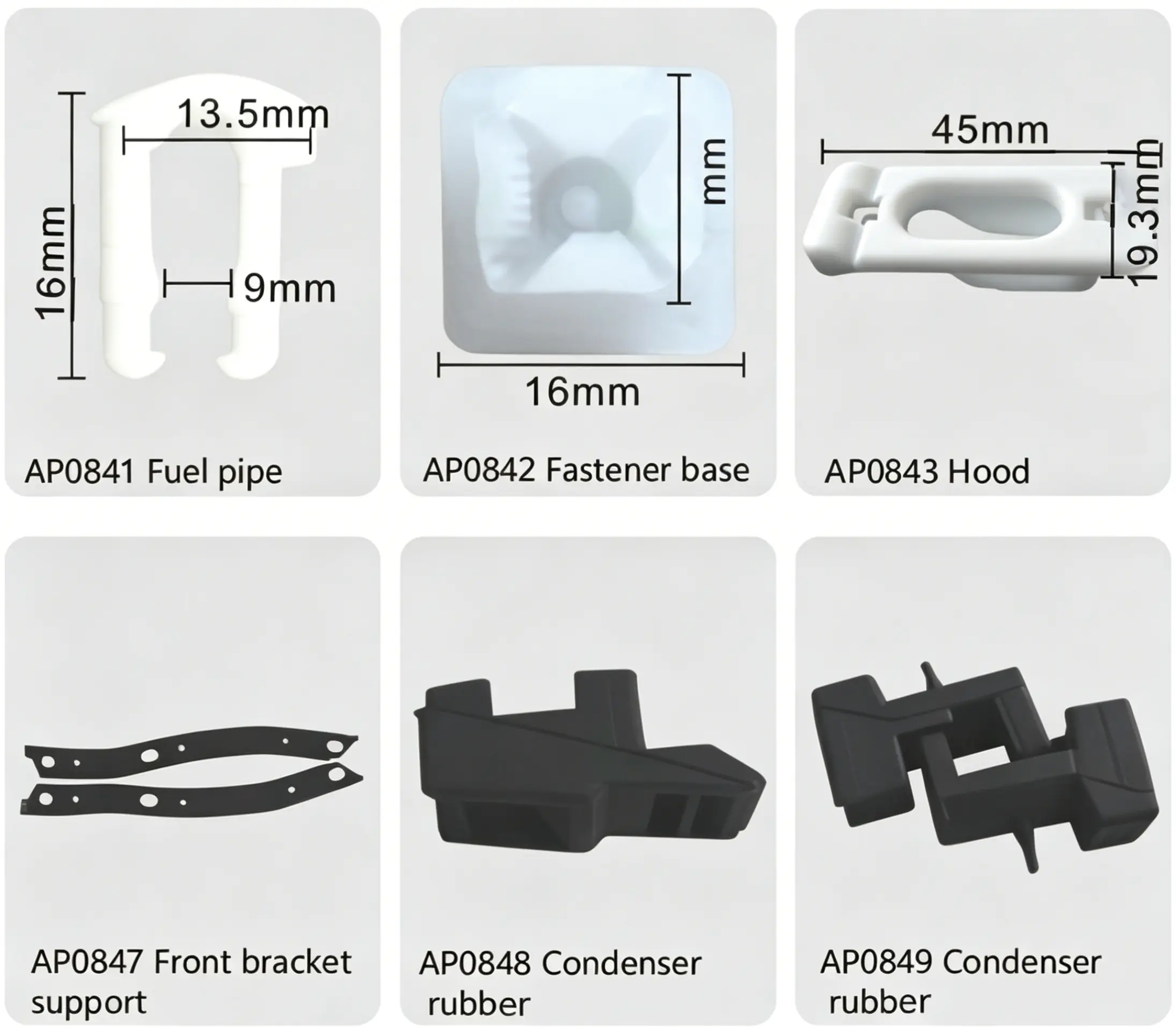 Buick Fuel Pipe Clip, Fastener Base, Hood Buckle, Front Bracket & Condenser Rubber Parts
