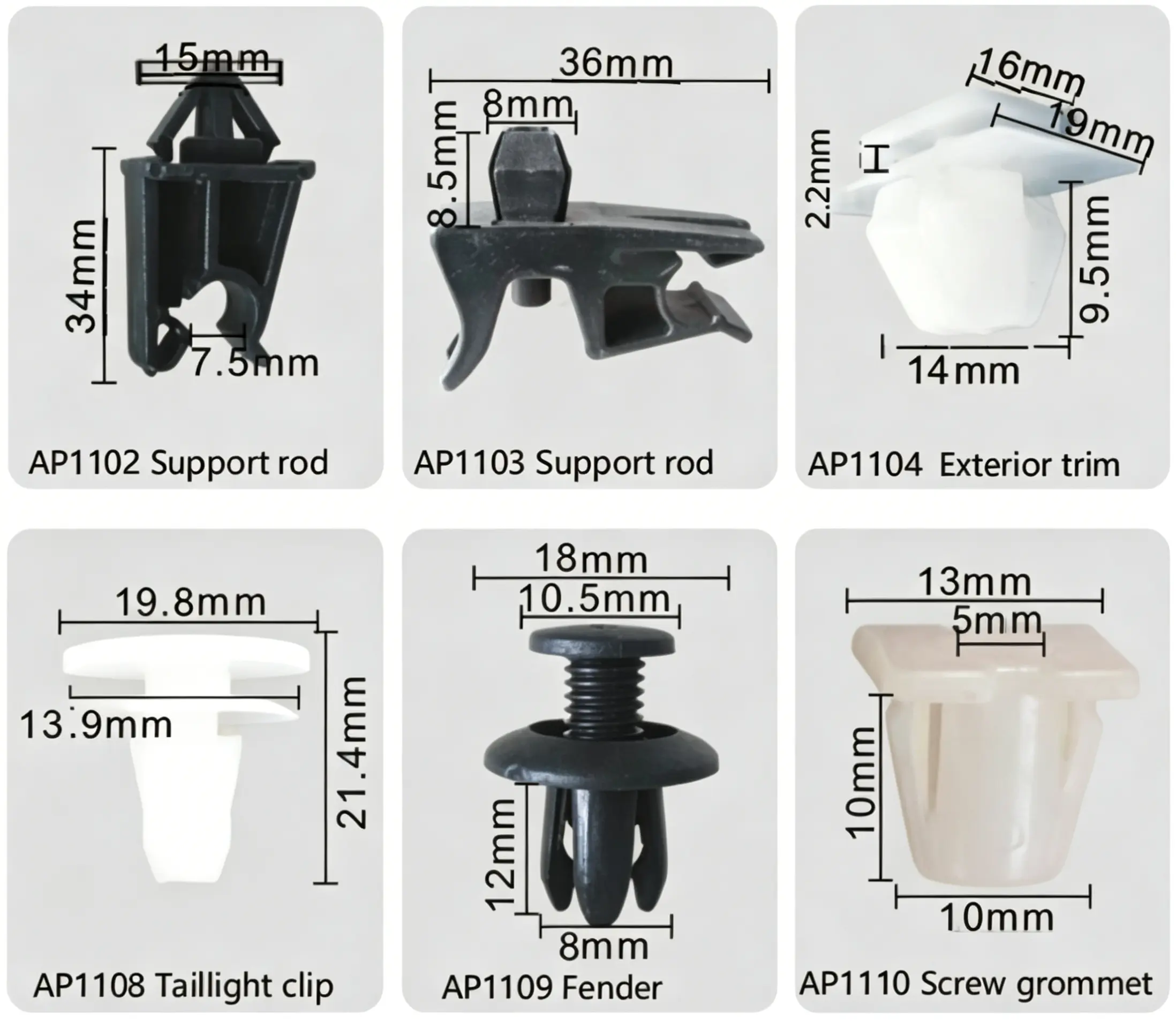 Hyundai Support Rod Clips, Exterior Trim Fastener, Taillight Clip, Fender Clip & Screw Grommet