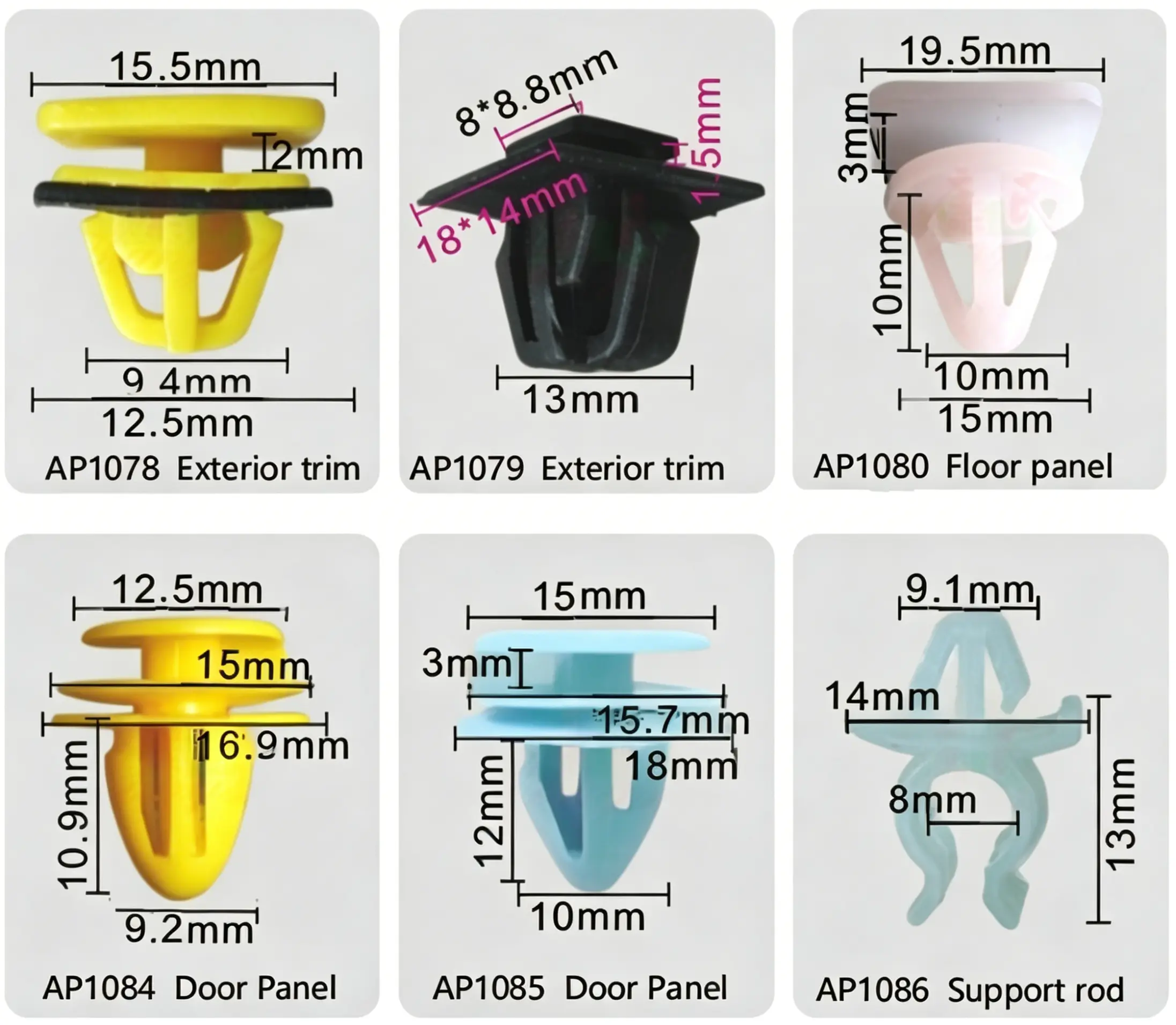 Hyundai Exterior Trim Clip, Floor Panel Fastener, Door Panel Retainer & Support Rod Clip
