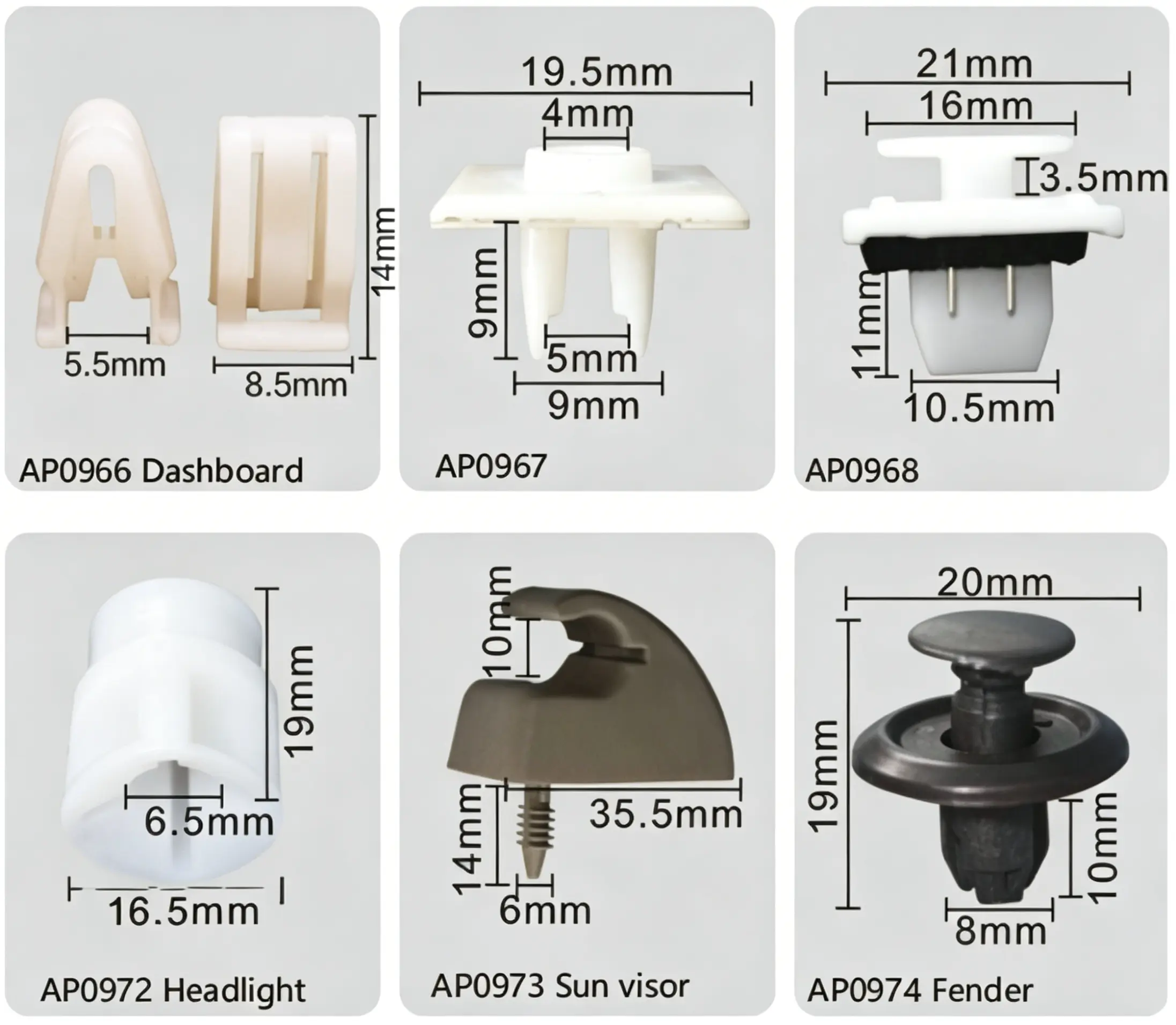 BYD Auto Plastic Fasteners | Dashboard, Headlight, Sun Visor & Fender Clips
