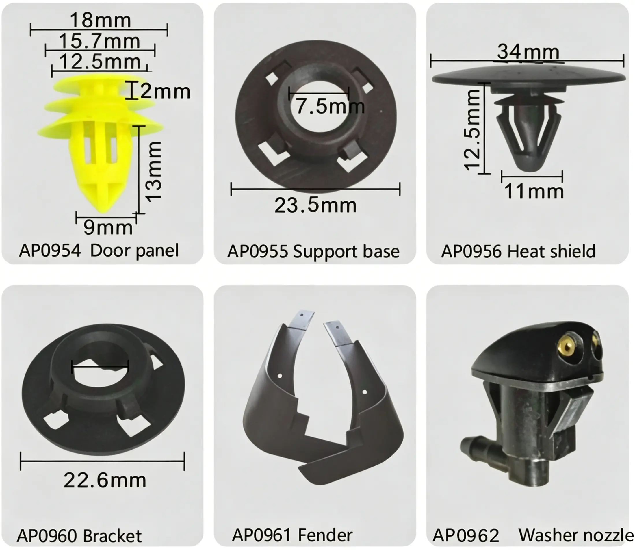 BYD Door Panel Clip, Support Base, Heat Shield Fastener, Fender Bracket & Windshield Washer Nozzle