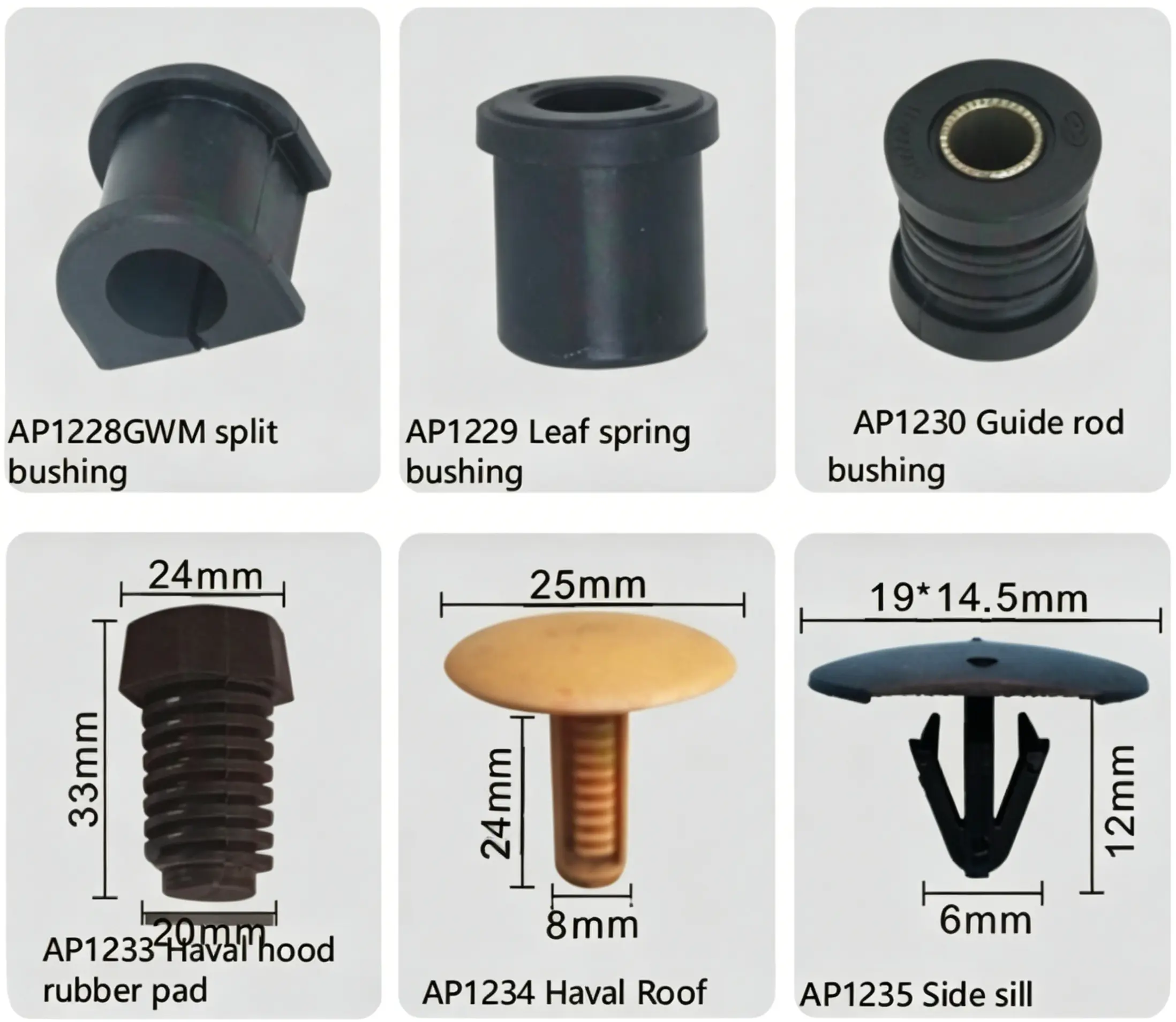 Pickup GWM Rubber Bushings, Haval Hood Rubber Pad, Haval Roof Clip & Side Sill Retainer Clip