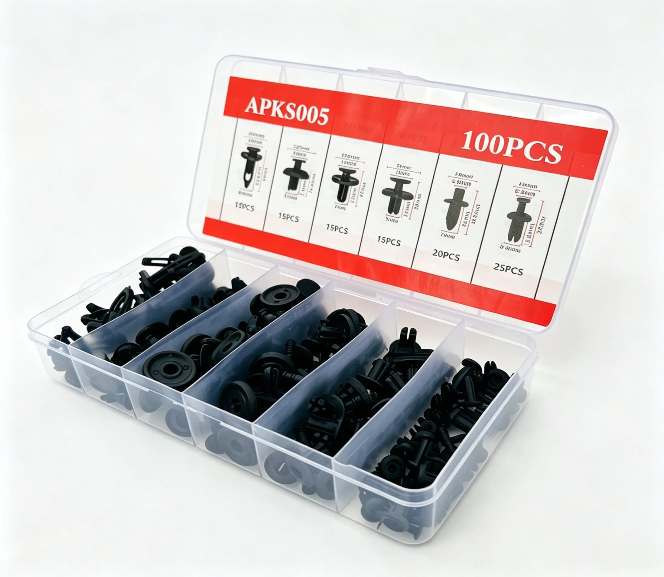 100Pcs Multi-Shape Auto Plastic Retainer Push Clips Assortment Box
