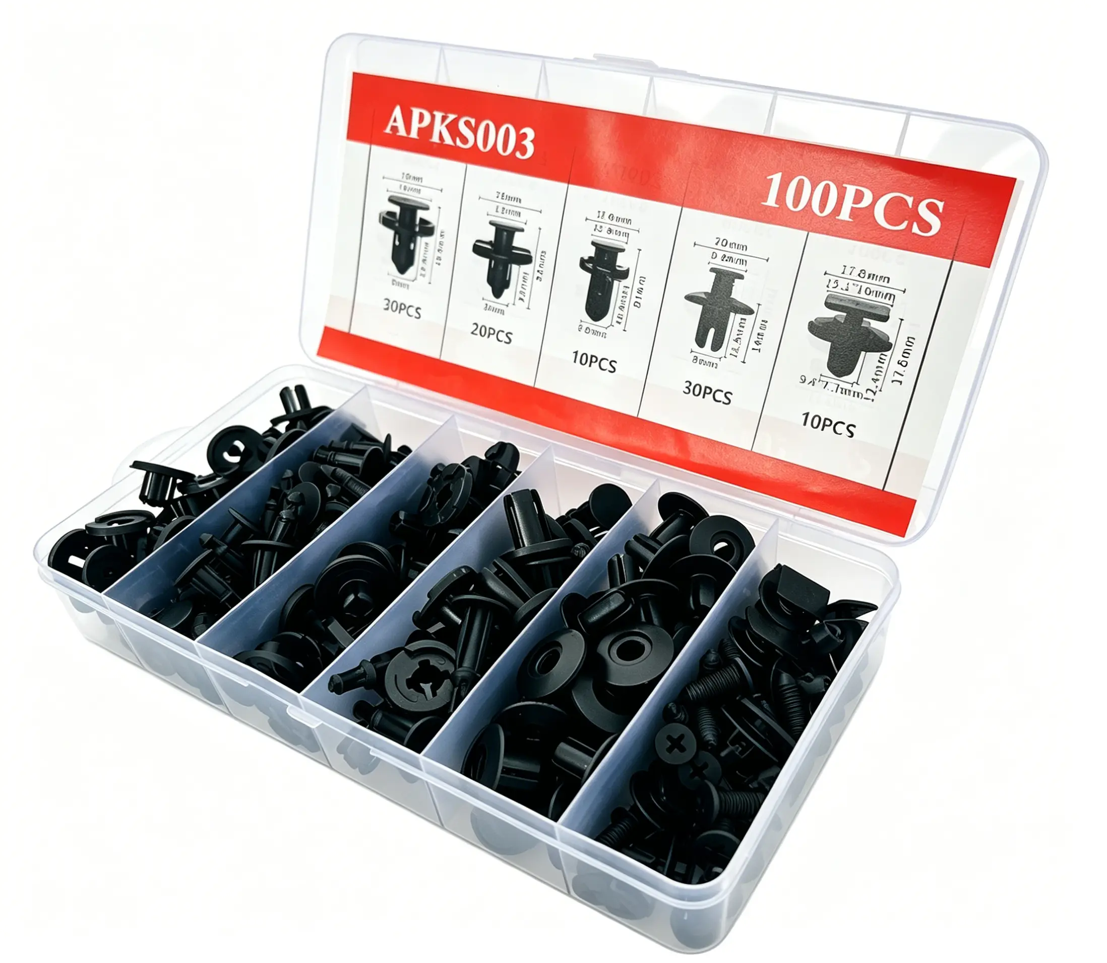 100Pcs Assorted Car Push In Plastic Retainer Clips Box Kit