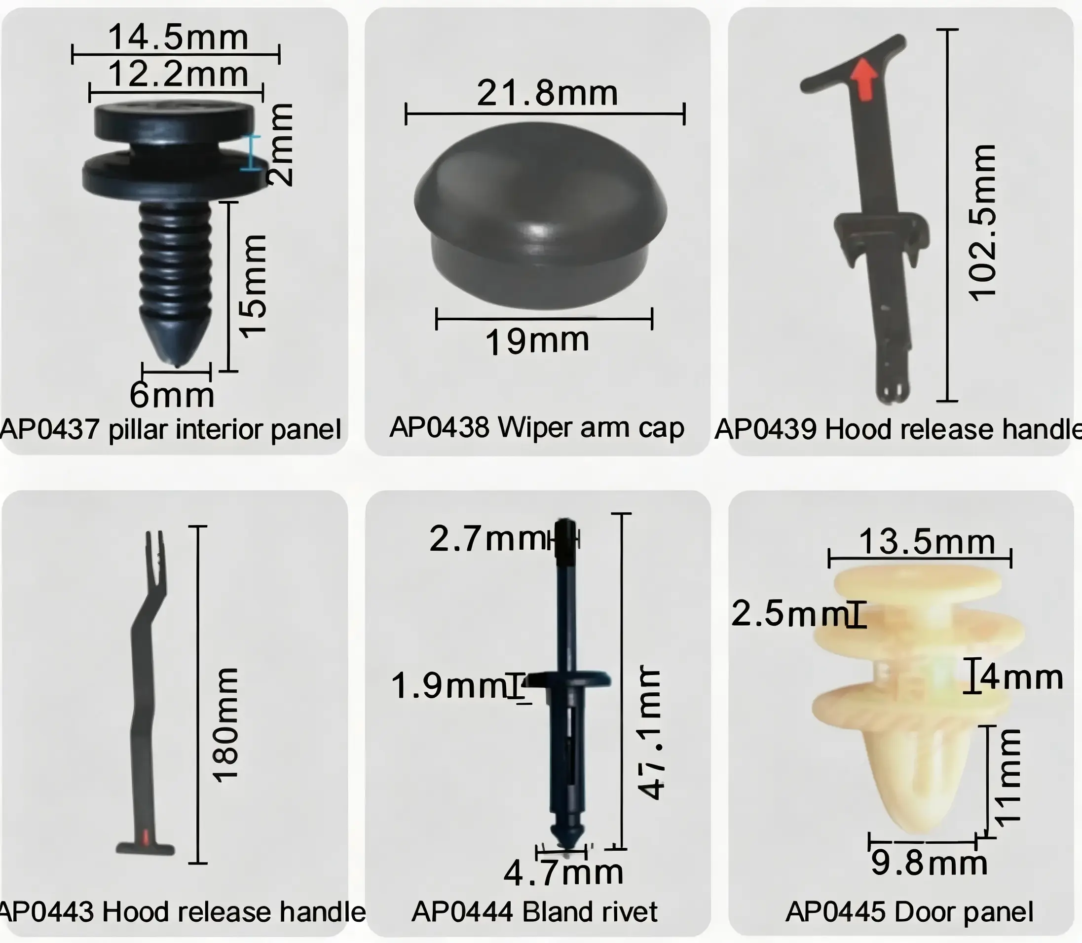 VW Pillar Interior Panel Clip Wiper Arm Cap Hood Release Handle Blind Rivet Door Panel Fastener