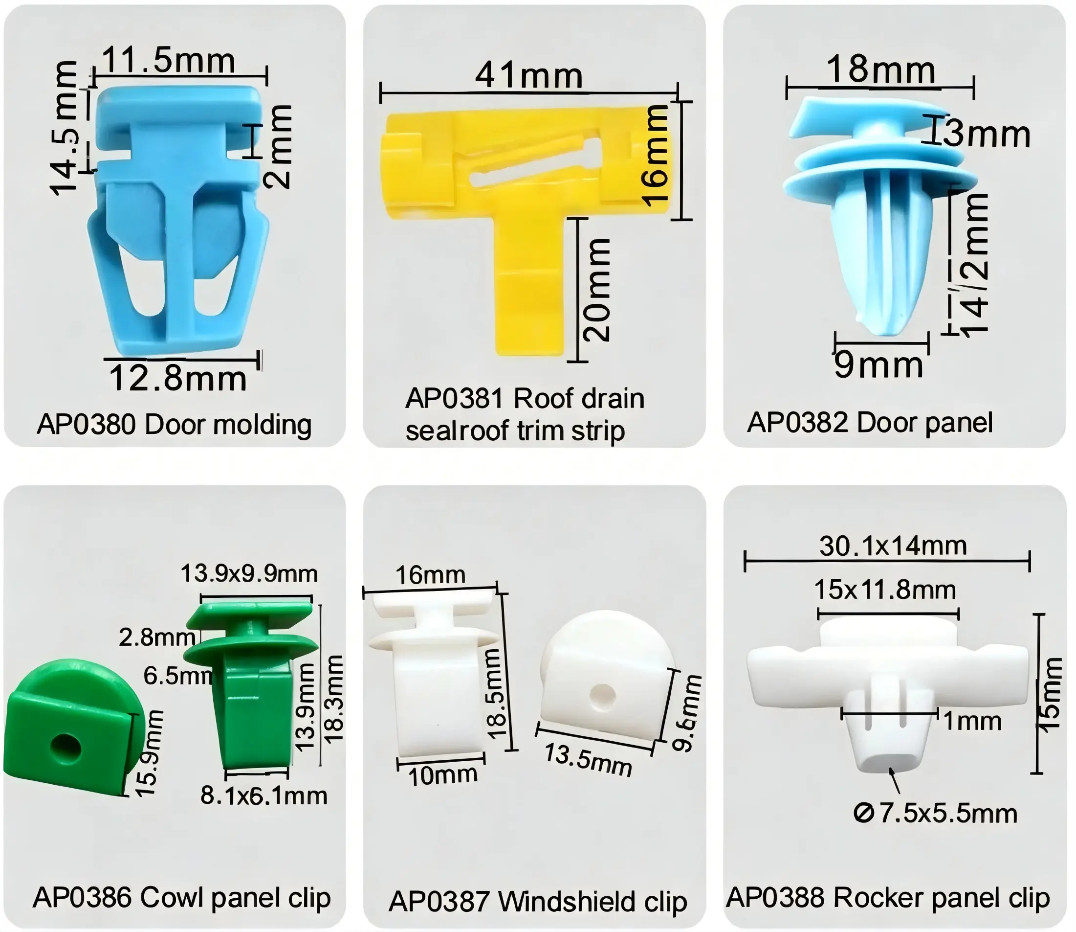 Honda Auto Door Molding Roof Drain Seal Door Panel Cowl Windshield Rocker Panel Clips