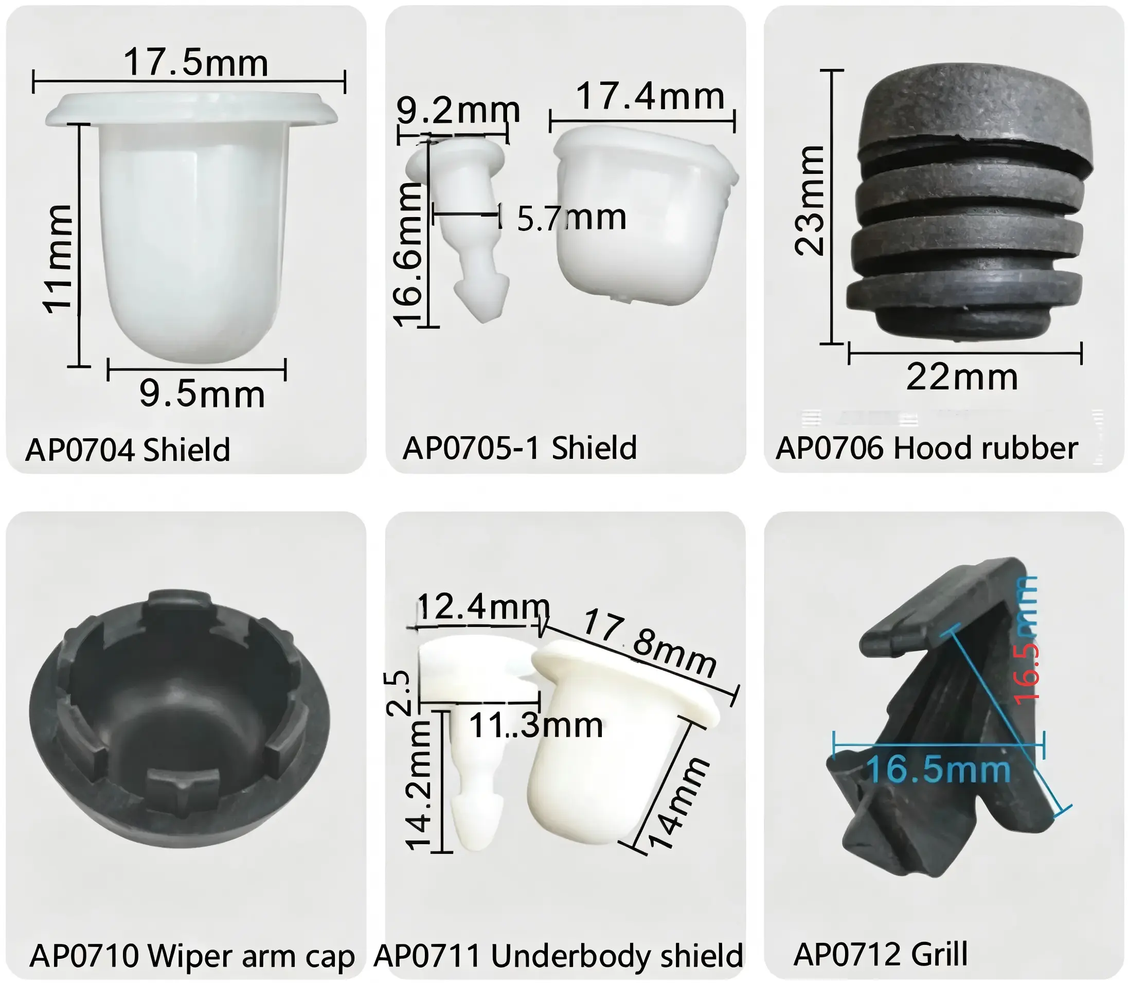 Nissan Shield Fasteners, Wiper Arm Cap, Hood Rubber & Grille Retainer Clips
