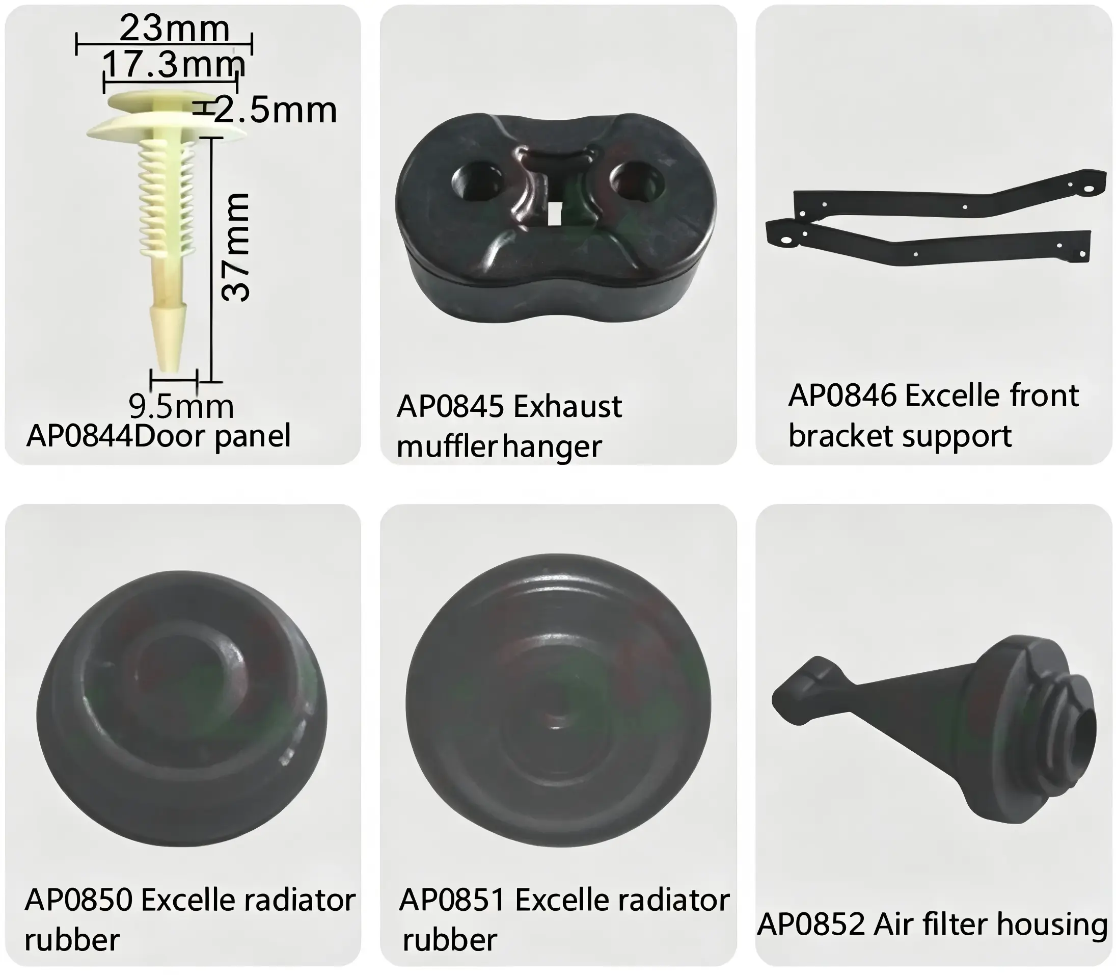 Buick Door Panel Rivet, Exhaust Muffler Hanger, Excelle Bracket & Radiator Rubber, Air Filter Housin