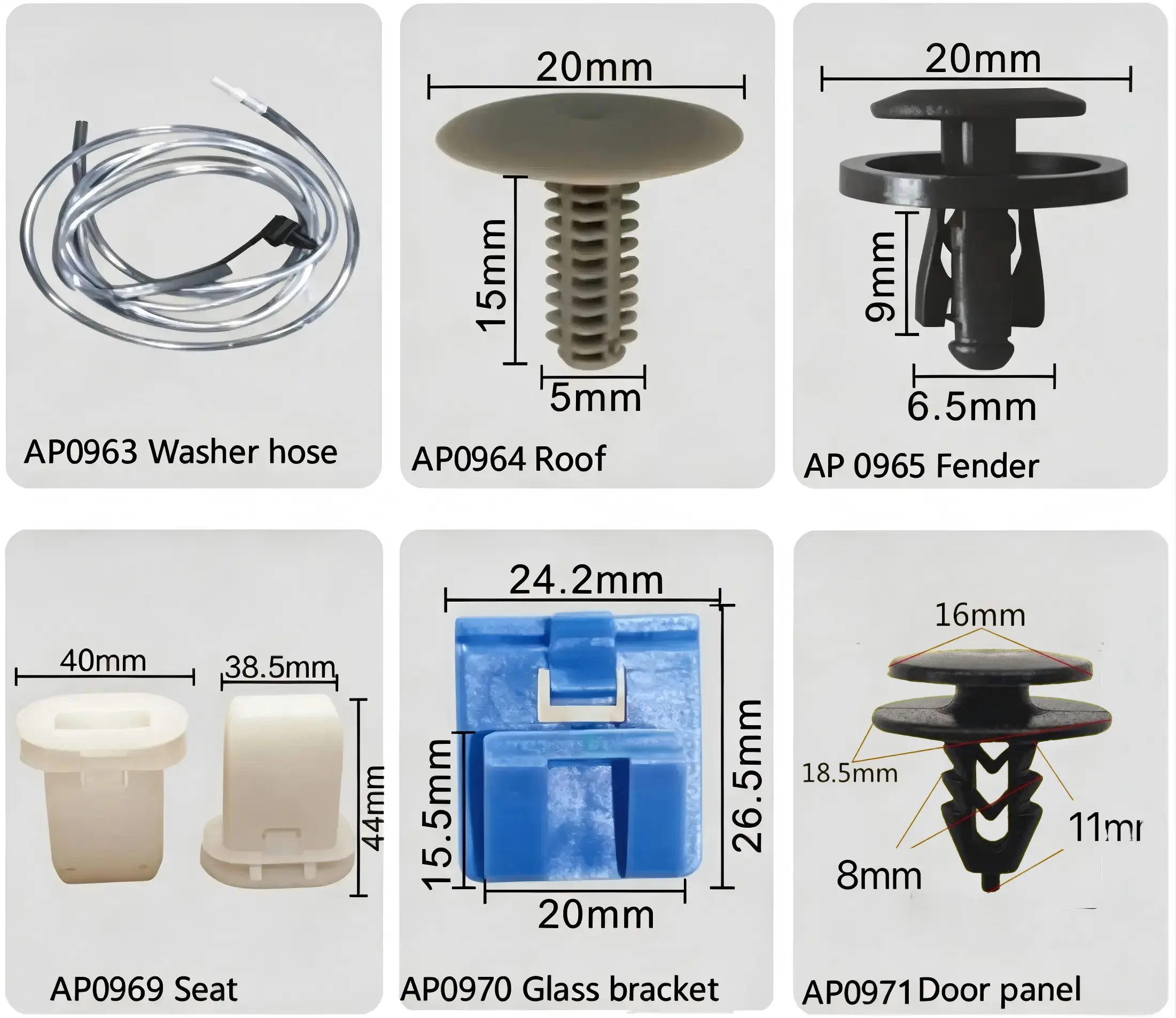 BYD Washer Hose, Roof Clip, Fender Fastener, Seat Buckle, Glass Bracket & Door Panel Clip