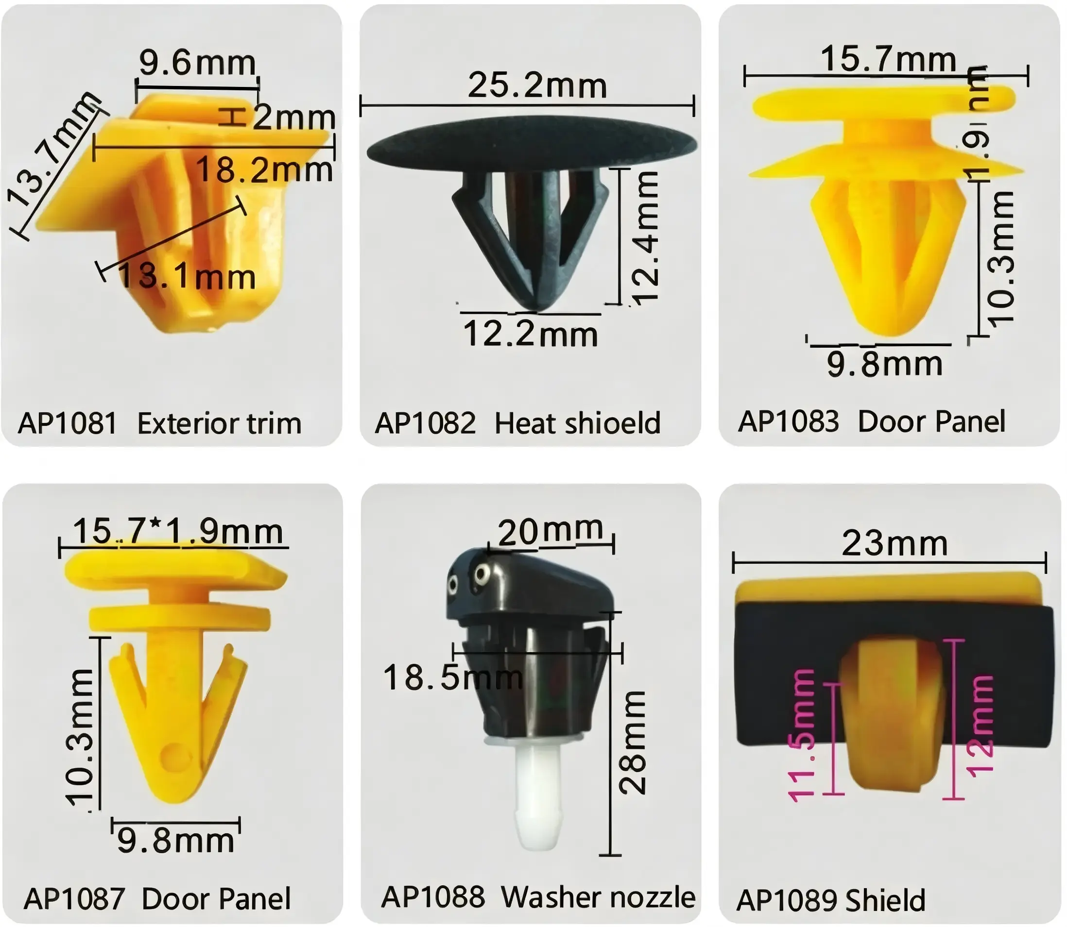 Hyundai Exterior Trim Clip, Heat Shield Fastener, Door Panel Retainer, Washer Nozzle & Shield Clip
