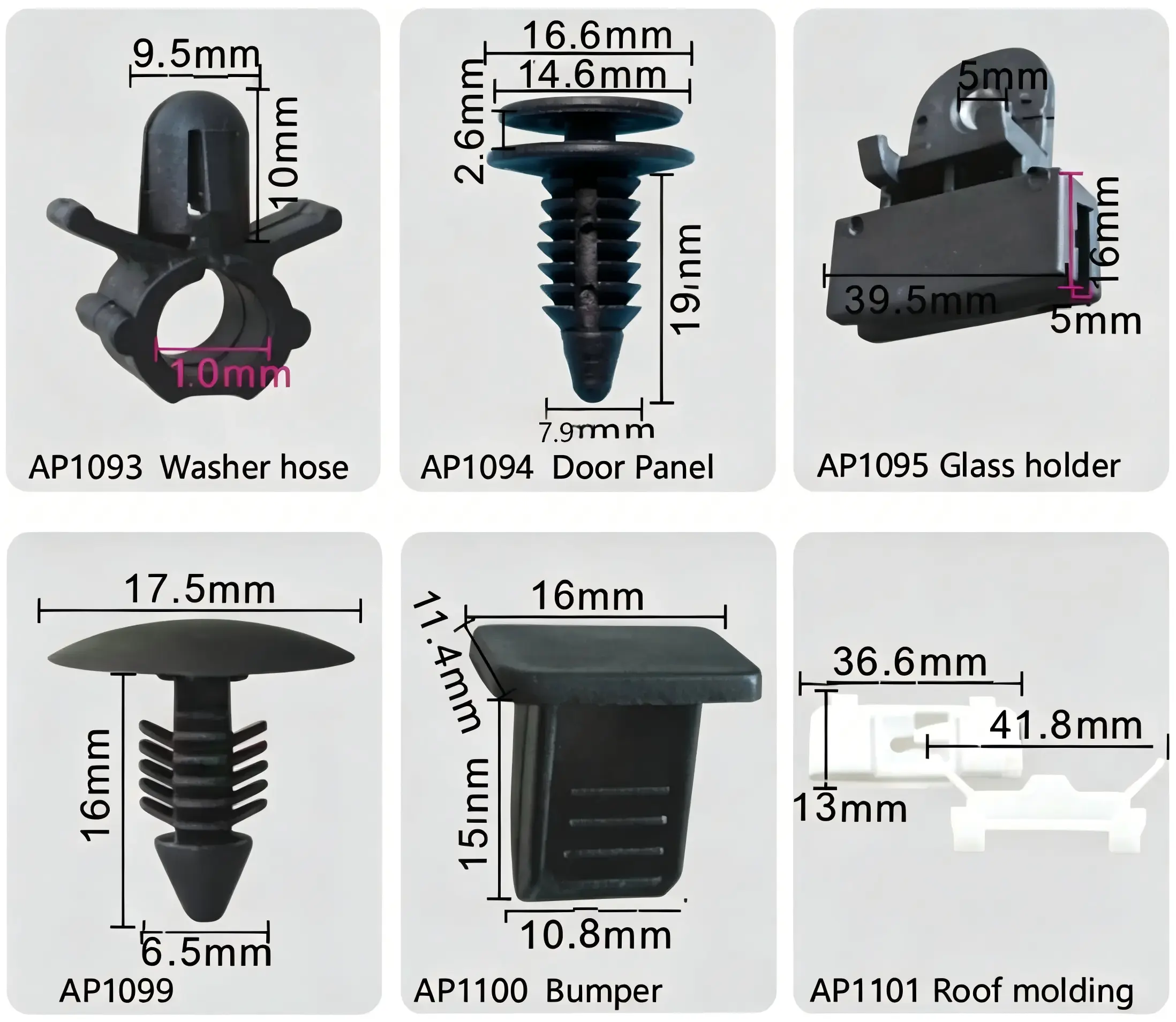 Hyundai Auto Fasteners | Washer Hose Clip, Door Panel Clip, Glass Holder, Bumper Clip, Roof Molding 
