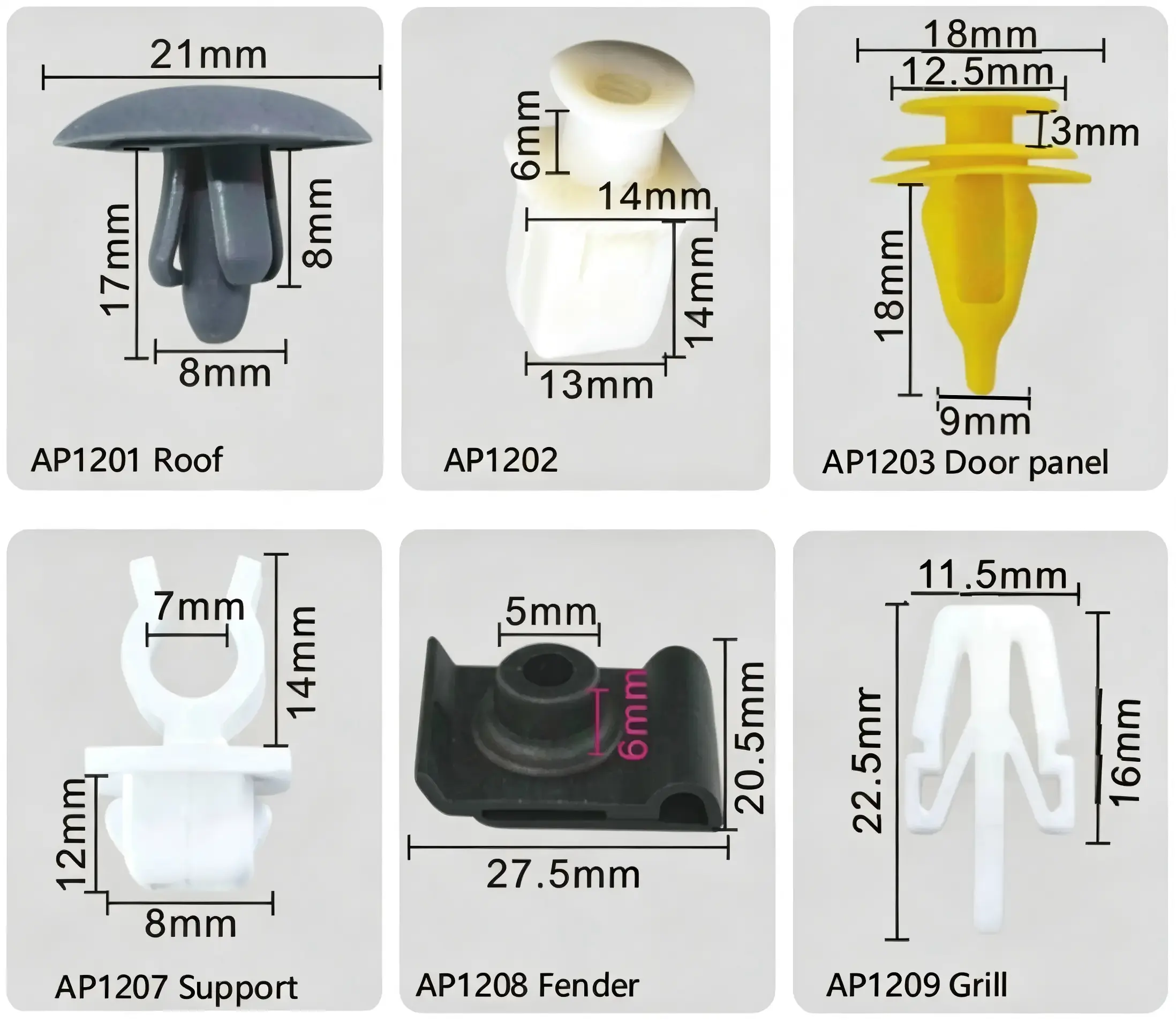 Pickup Truck Plastic Fasteners | Roof Clip, Door Panel Retainer, Support Clip, Fender Bracket & Gril